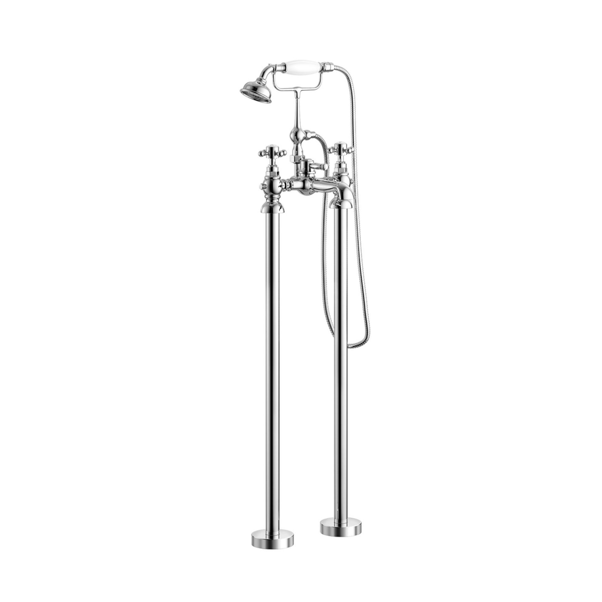 (LP7) Freestanding Traditional Cambridge Stand Pipe Bath Shower Taps. Freestanding feature creates