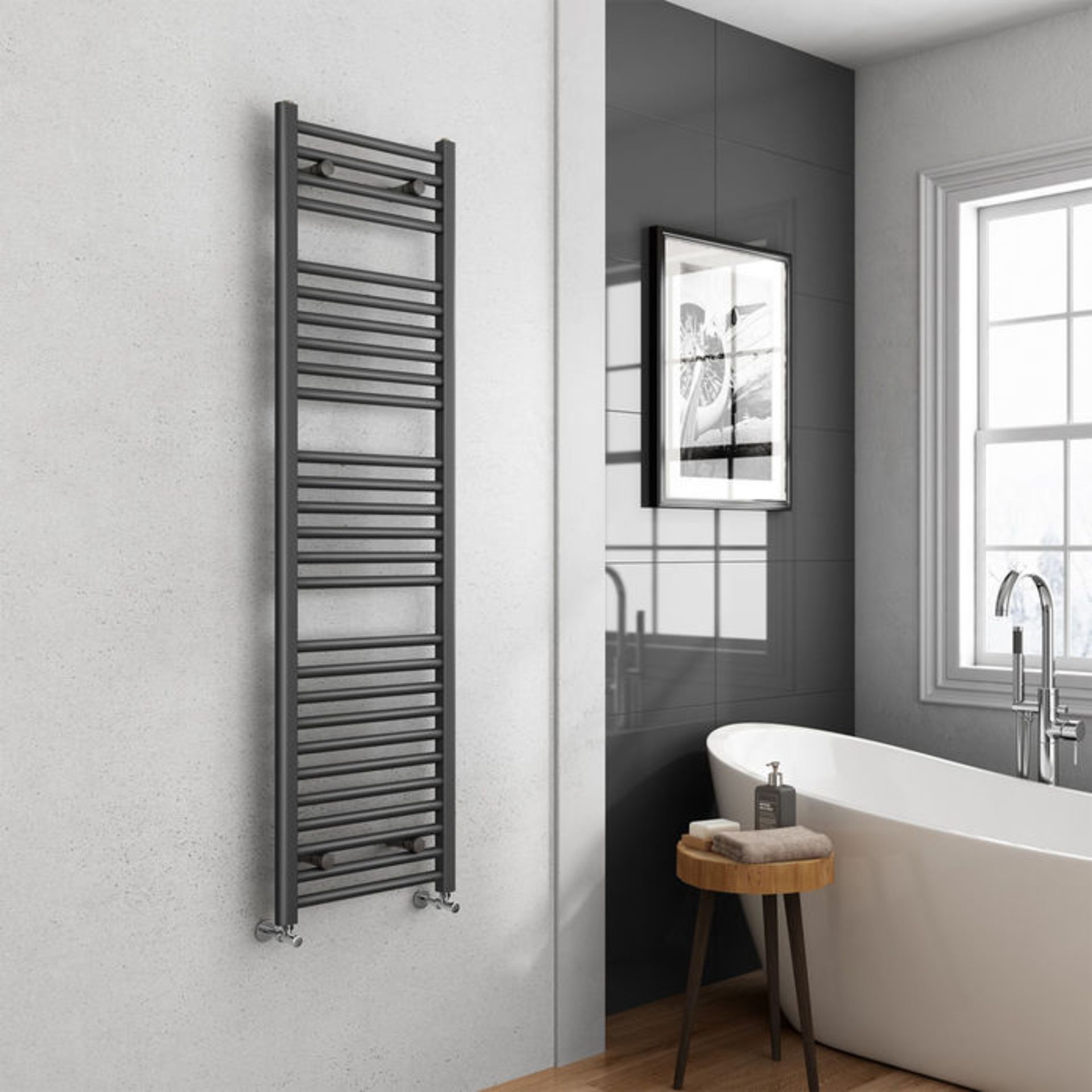 (LP21) 1600x450mm - 25mm Tubes - Anthracite Heated Straight Rail Ladder Towel Radiator. RRP £262.99. - Image 2 of 3