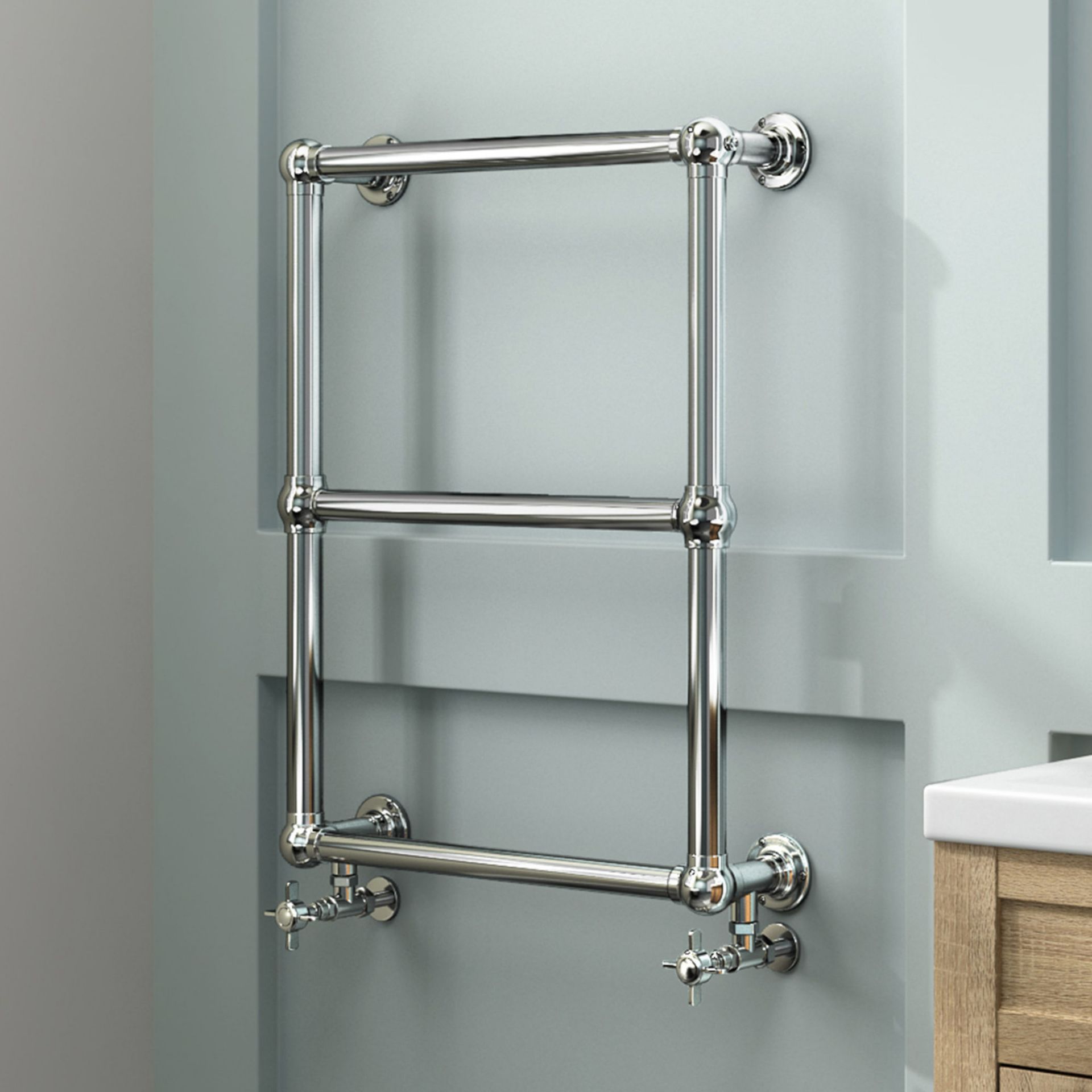 (LP67) 695x598mm Traditional Chrome Wall Mounted Towel Rail Radiator - Cambridge. RRP £439.99. For