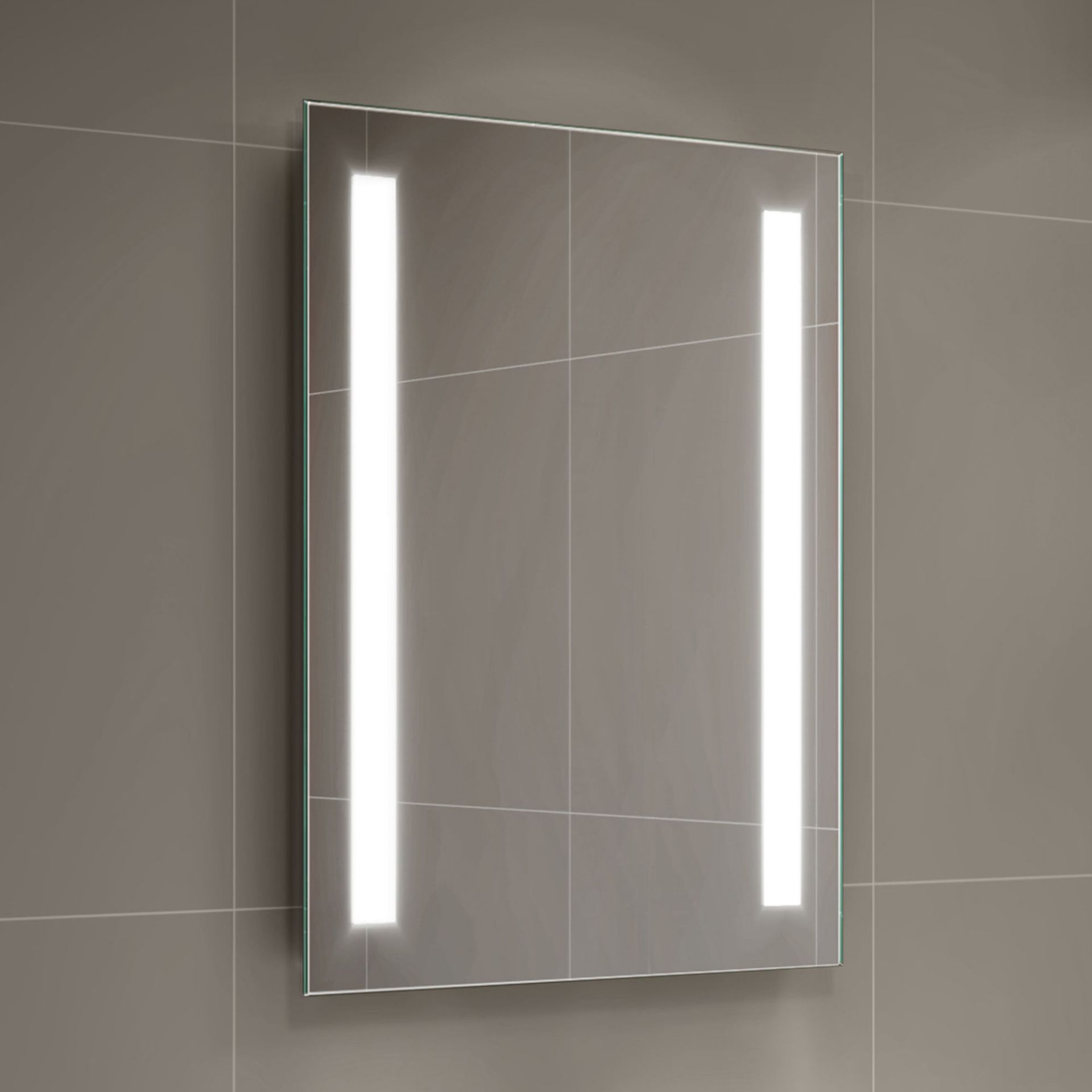 (PT240) 500x700mm Omega Illuminated LED Mirror - Battery Operated. Energy saving controlled On / Off