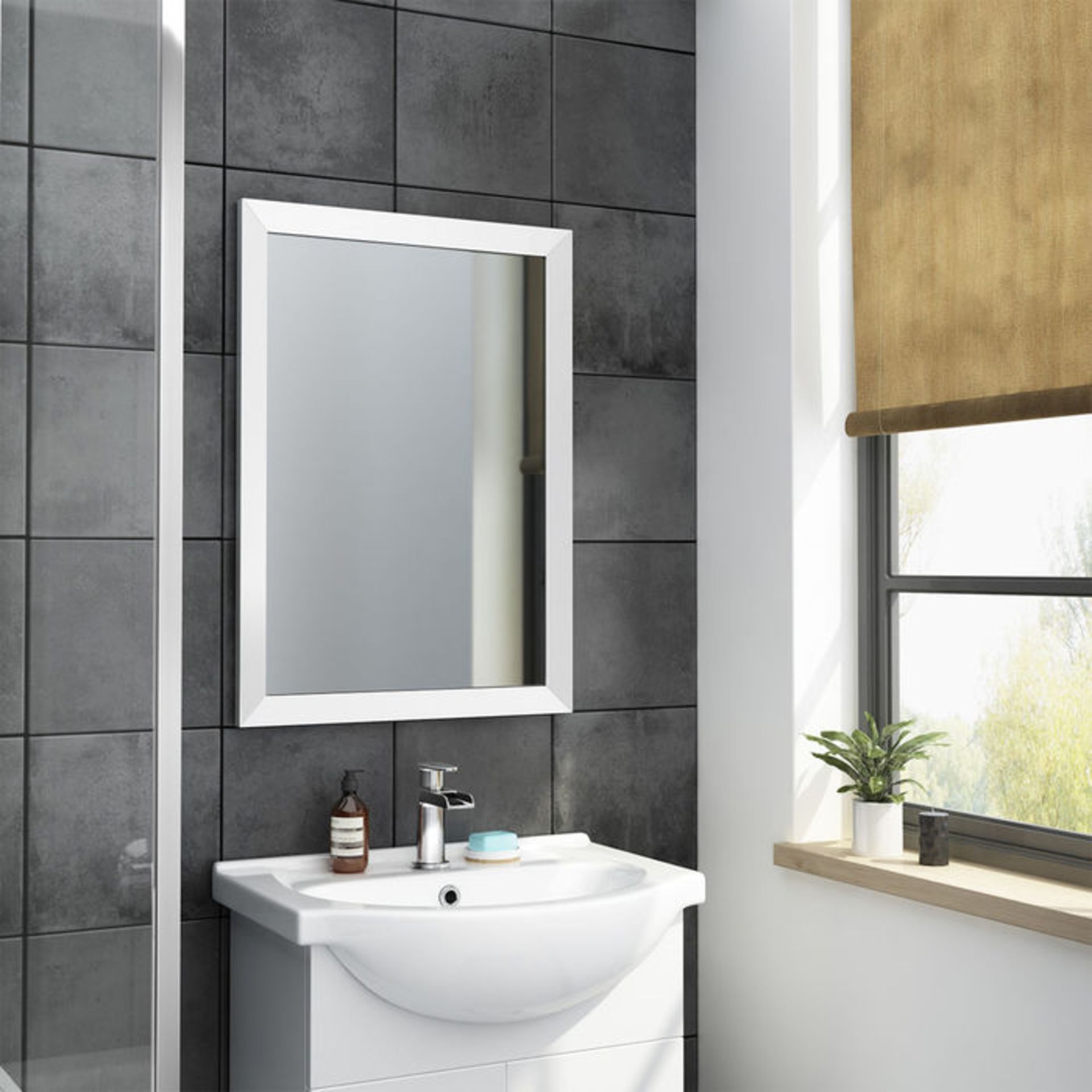 (ZL288) 500x700mm Clover Gloss White Framed Mirror. Made from eco friendly recycled plastics Water - Image 2 of 4