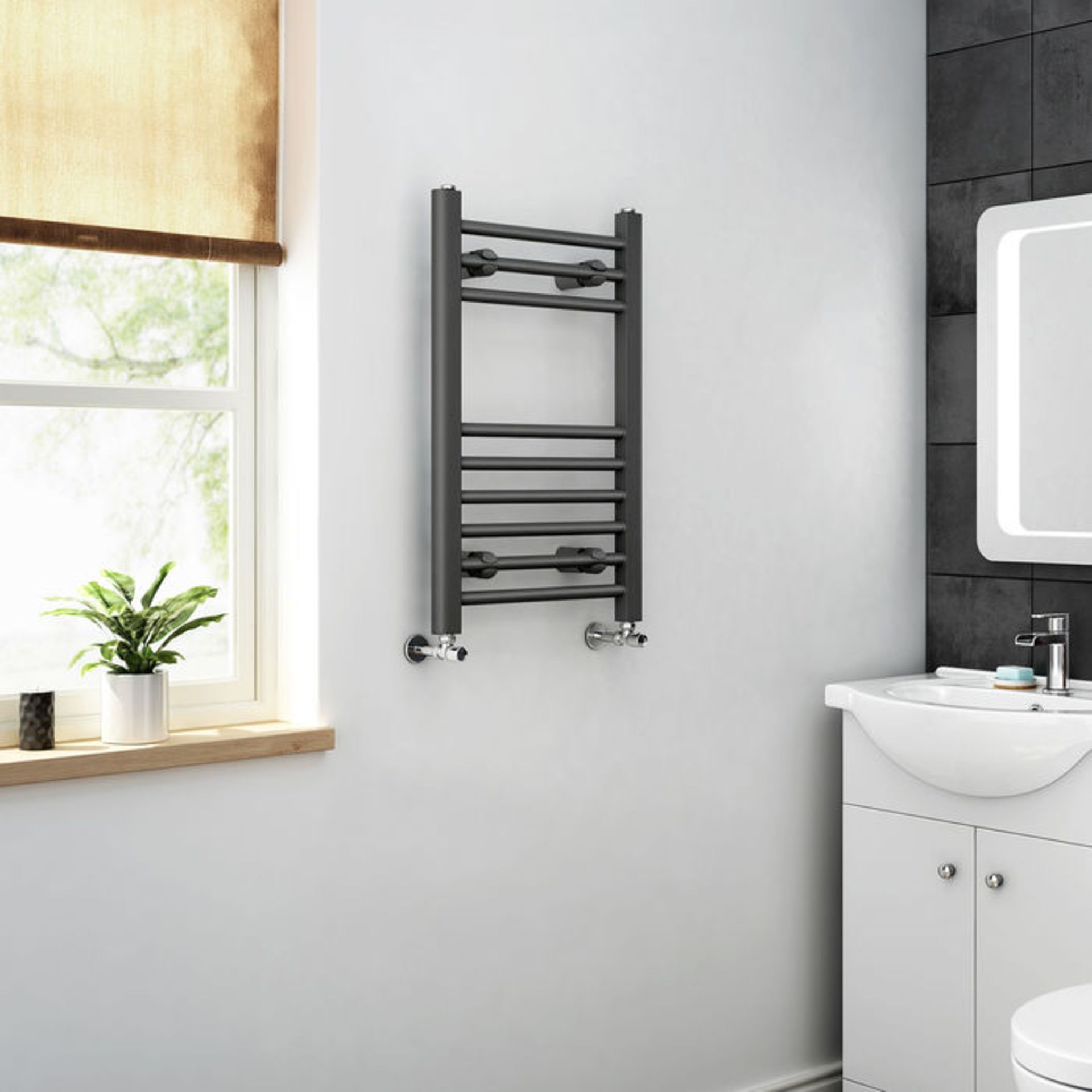 (TY77) 650x400mm - 20mm Tubes - Anthracite Heated Straight Rail Ladder Towel Radiator. Corrosion - Image 2 of 2