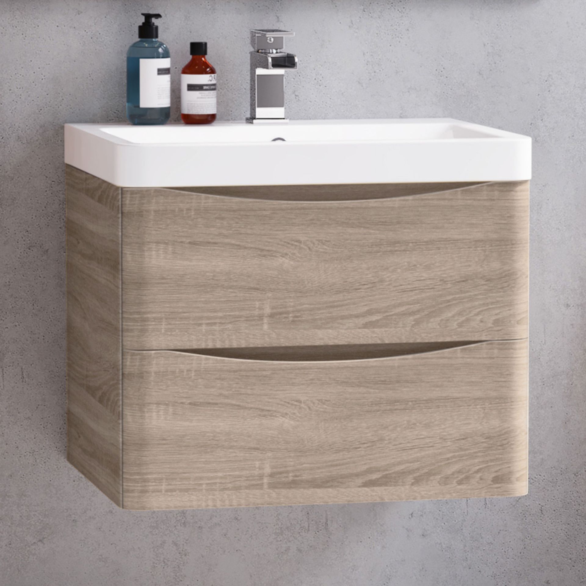 (LP12) 600mm Austin II Light Oak Effect Built In Basin Drawer Unit - Wall Hung. RRP £499.99. Comes