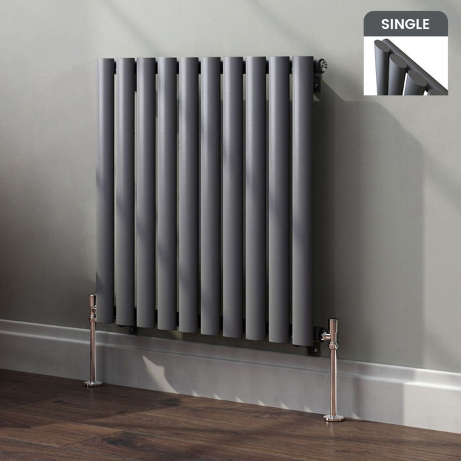 (LP16) 600x600mm Anthracite Single Panel Oval Tube Horizontal Radiator. RRP £189.99. Made from low