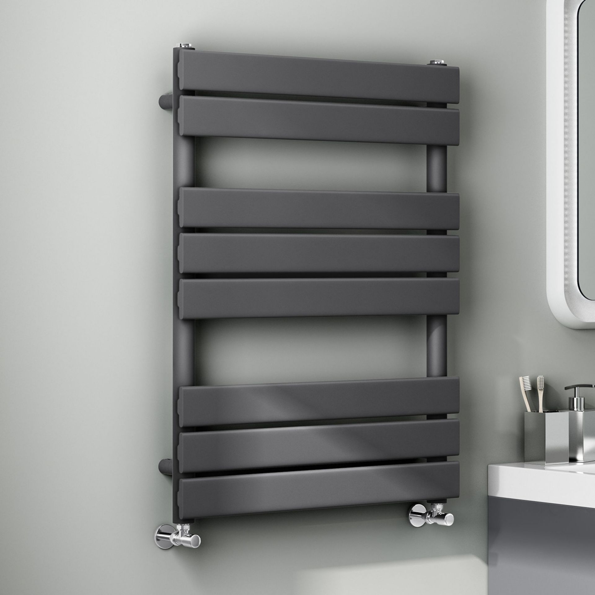 (LP18) 800x600mm Anthracite Flat Panel Ladder Towel Radiator. RRP £249.99. Made with low carbon