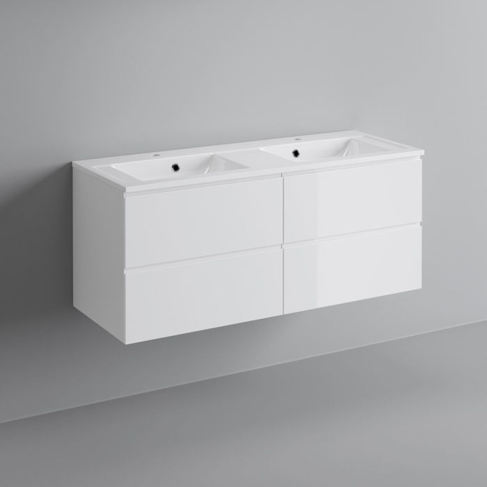 (LP3) 1200mm Trevia High Gloss White Double Basin Cabinet - Wall Hung. Comes complete with basin. - Image 4 of 5