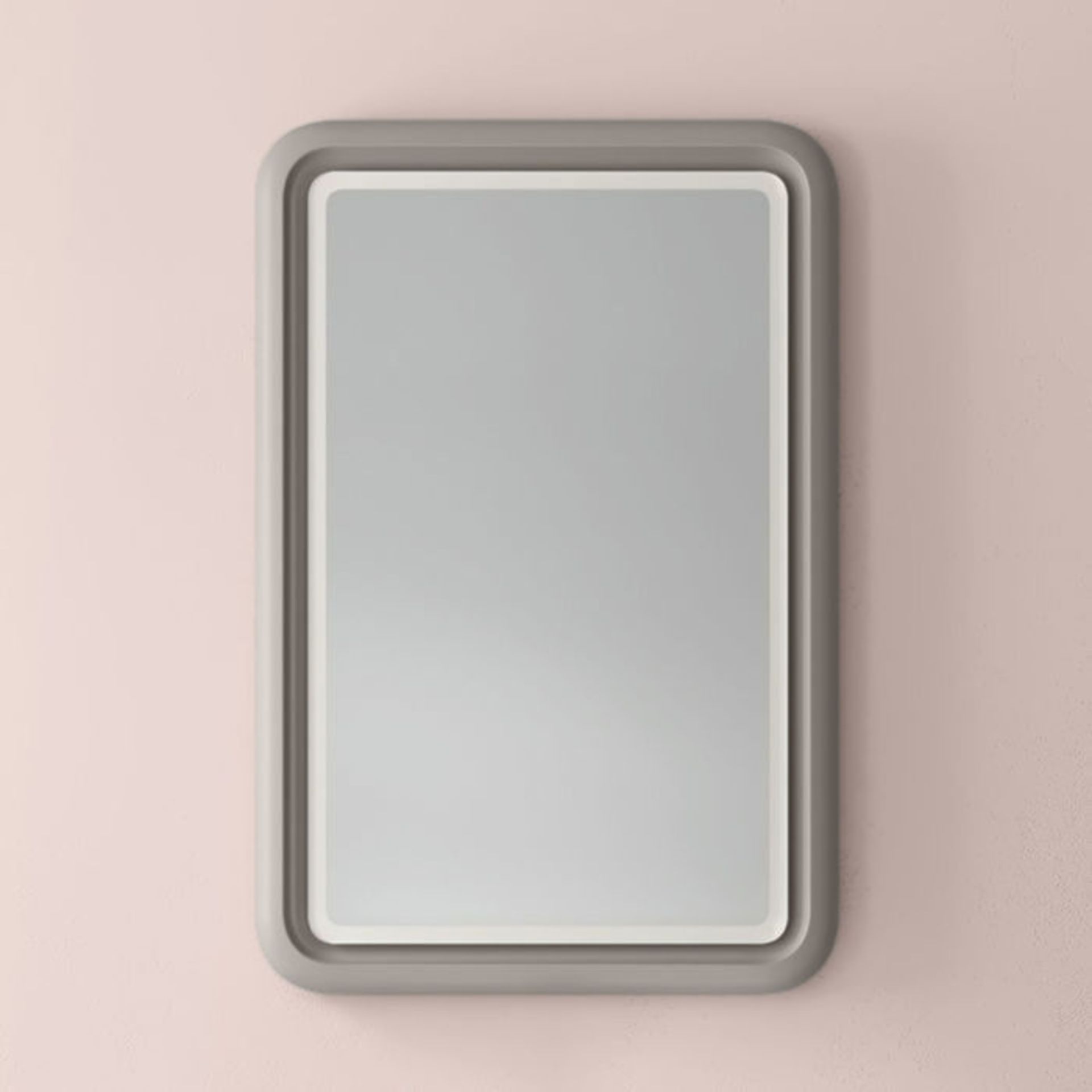 (LP22) 750x500mm Copenhagen Matte Pebble Mirror. Mirror can be fitted both vertically & horizontally