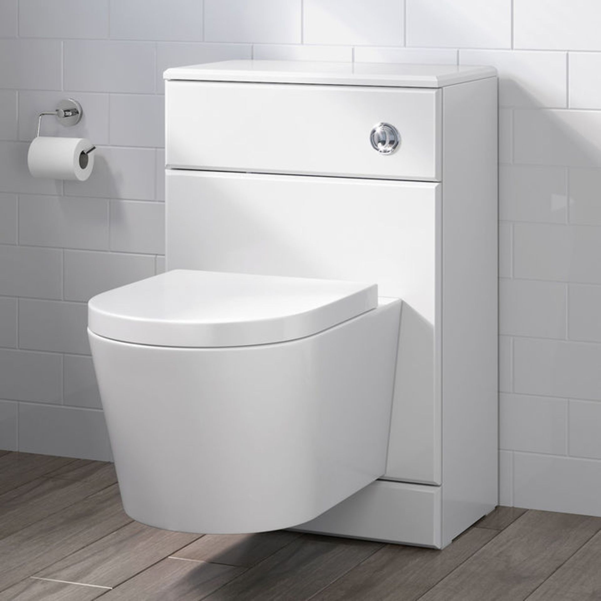 (LP30) 500x300mm Quartz Gloss White Back To Wall Toilet Unit. Pristine gloss white finish Conceals - Image 2 of 5