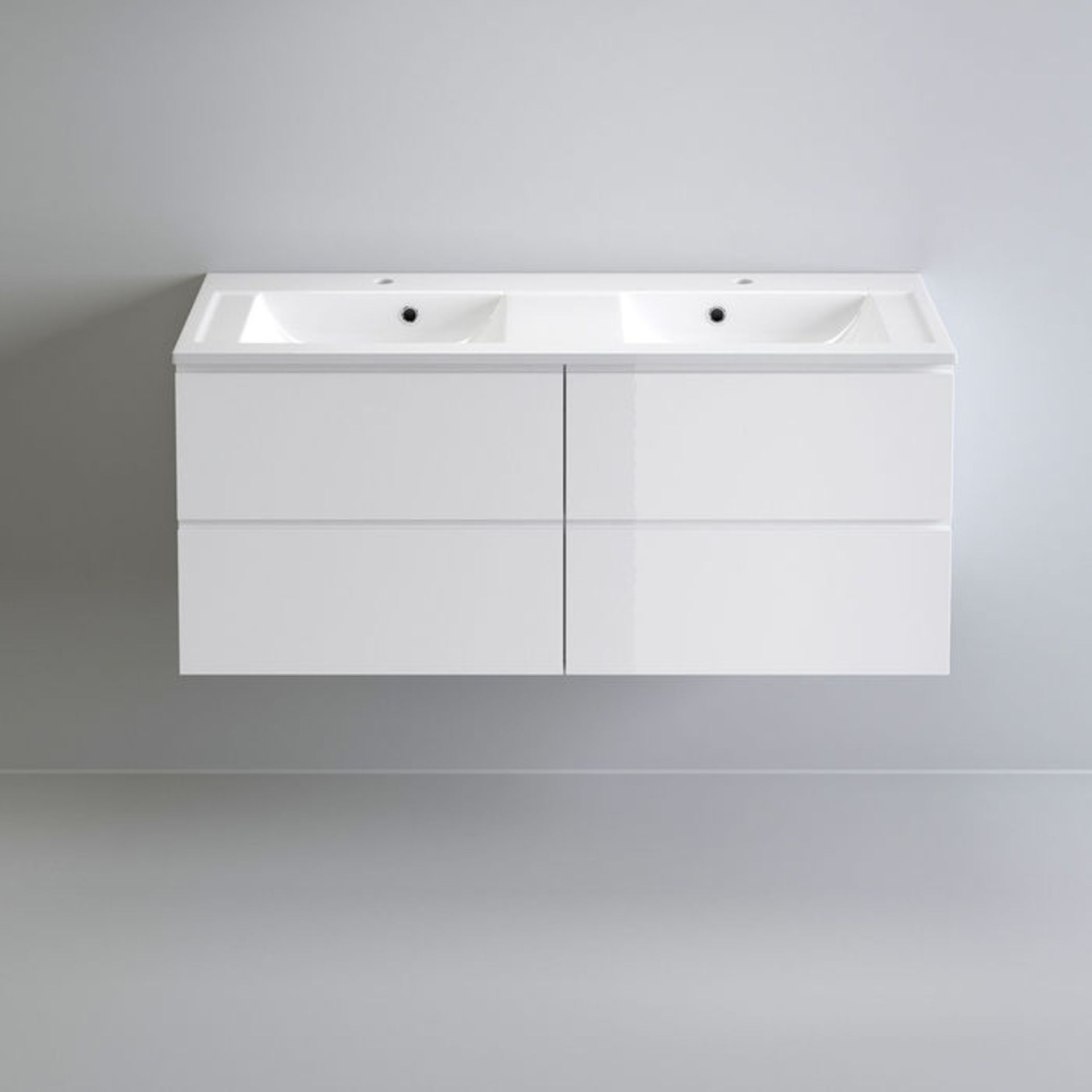 (LP3) 1200mm Trevia High Gloss White Double Basin Cabinet - Wall Hung. Comes complete with basin. - Image 5 of 5