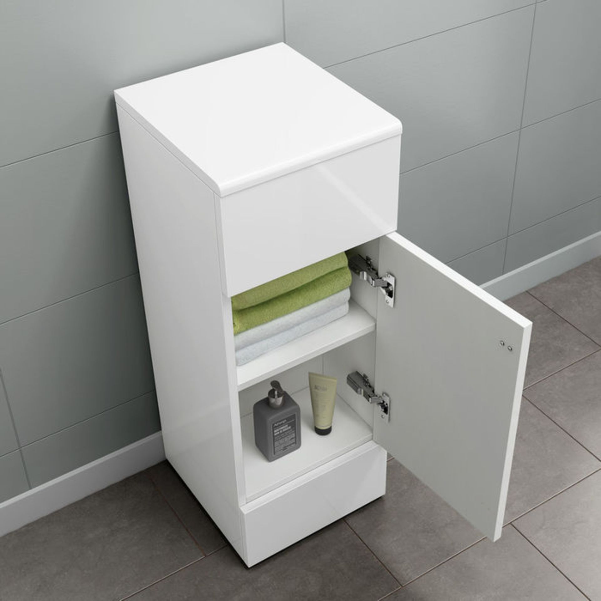 (TY83) 300mm Harper Gloss White Small Side Cabinet Unit. RRP £199.99. Our compact unit offers two - Image 3 of 4