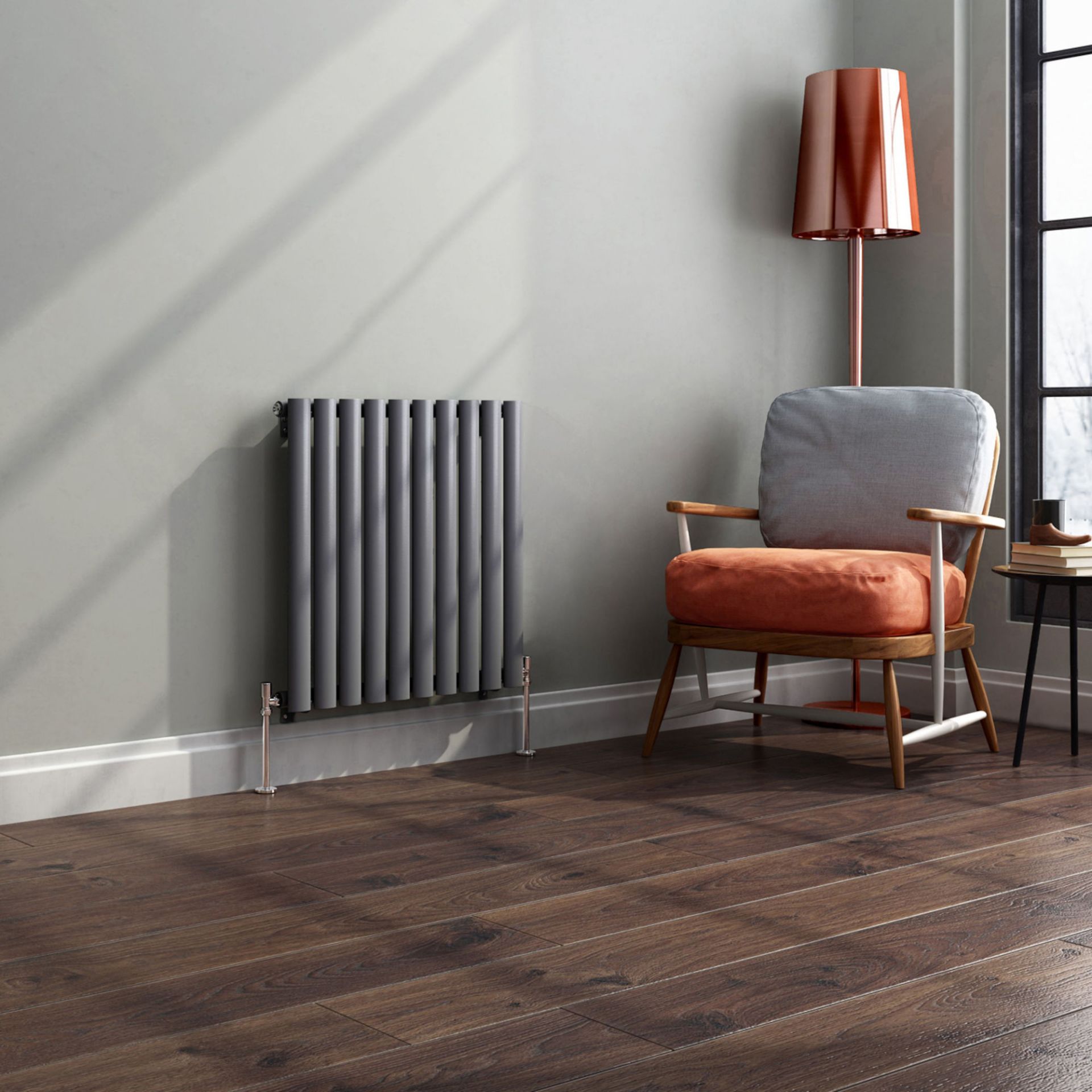 (LP16) 600x600mm Anthracite Single Panel Oval Tube Horizontal Radiator. RRP £189.99. Made from low - Image 2 of 3