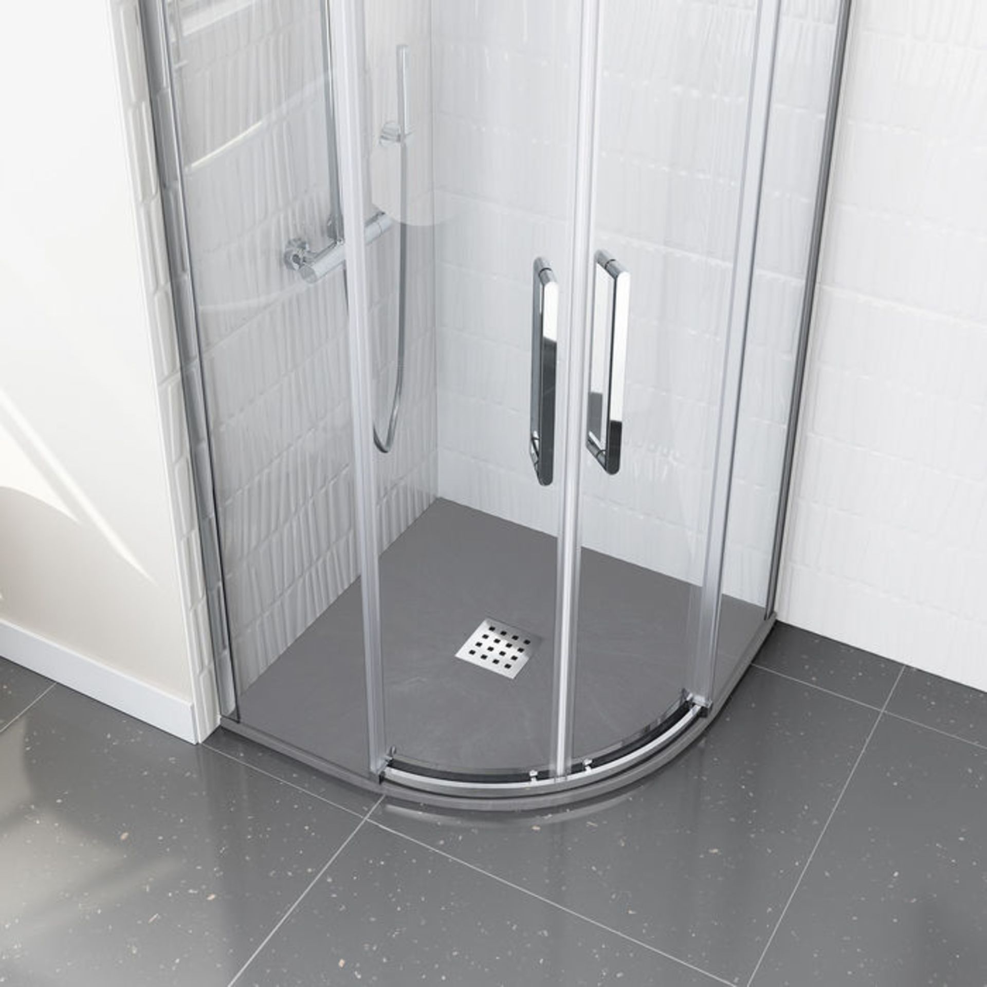 (LP49) 900x900mm Quadrant Slate Effect Shower Tray in Grey & Chrome Waste. Manufactured in the UK - Image 3 of 3