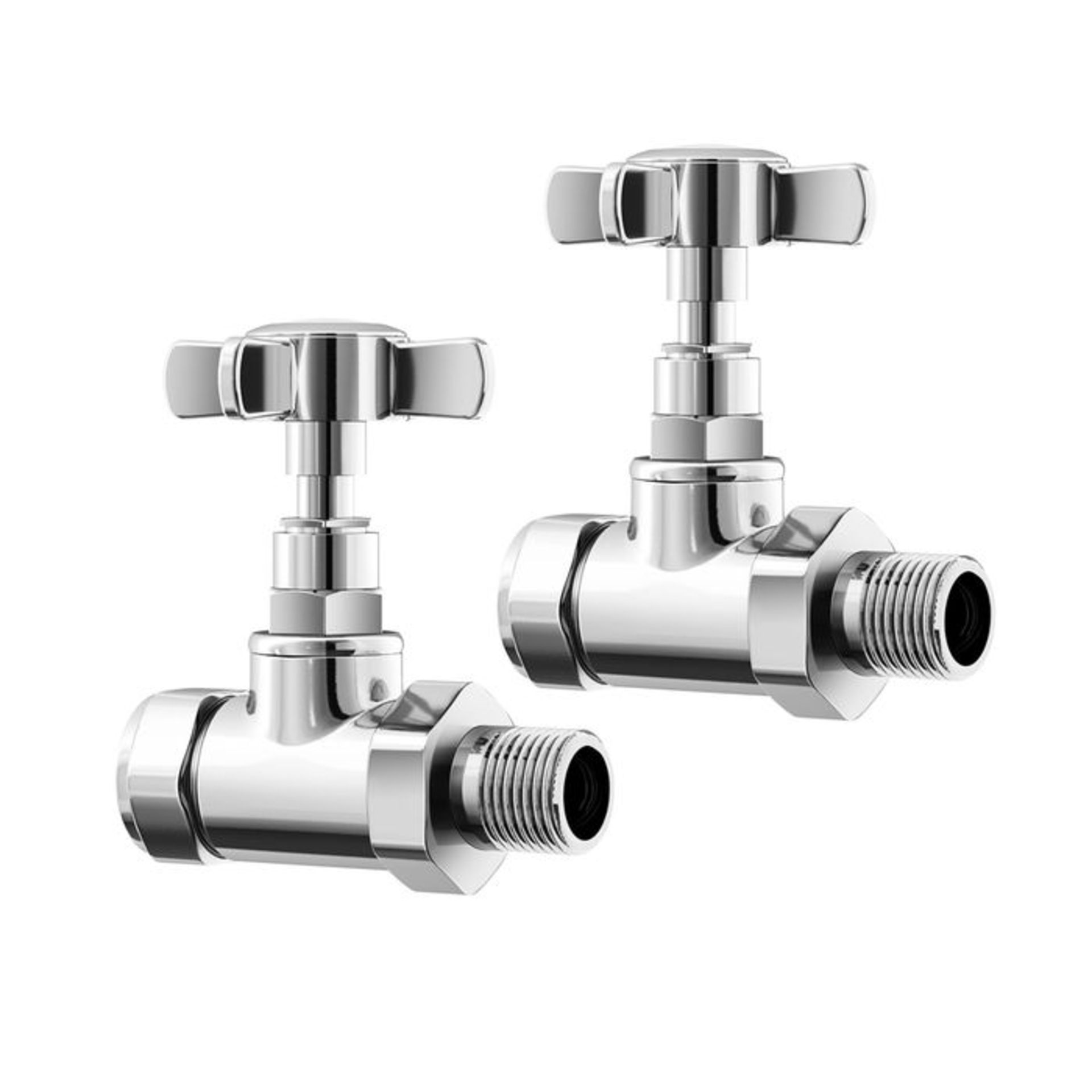 (R1036) 15mm Standard Connection Straight Polished Chrome Radiator Valves Chrome Plated Solid - Image 2 of 4