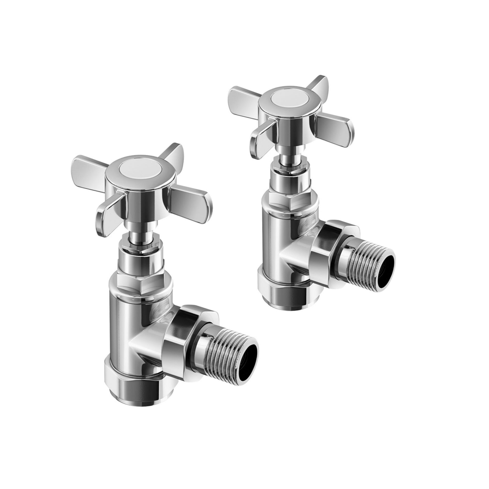 (R1037) 15mm Standard Connection Angled Polished Chrome Radiator Valves Chrome Plated Solid Brass