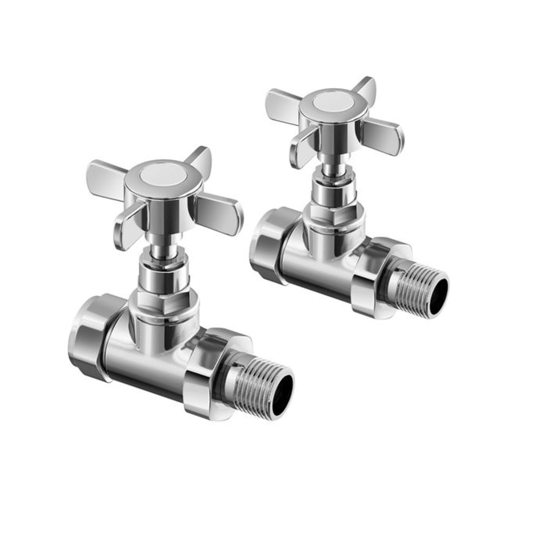 (R1036) 15mm Standard Connection Straight Polished Chrome Radiator Valves Chrome Plated Solid - Image 3 of 4