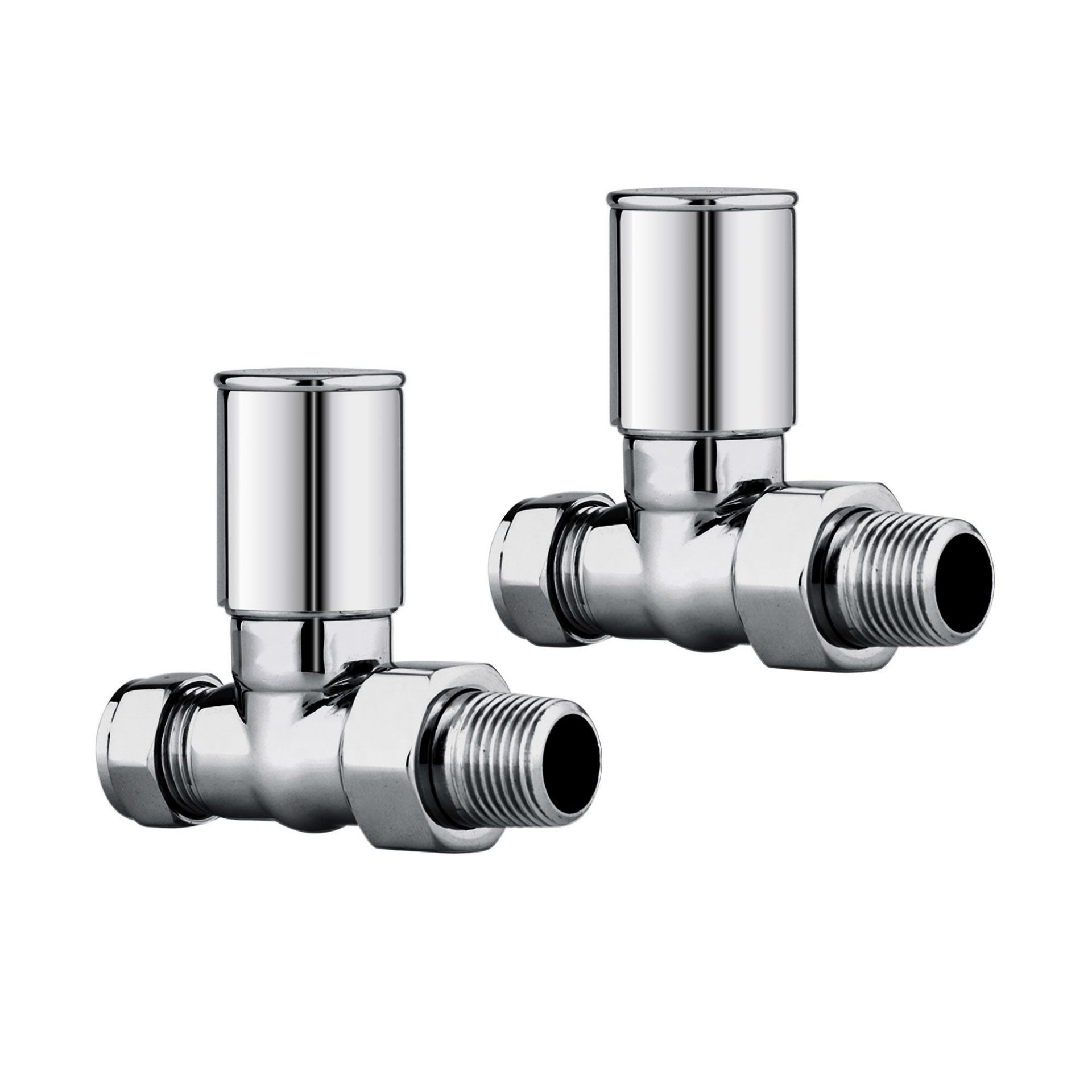 (NF104) 15mm Standard Connection Straight Radiator Valves - Heavy Duty Polished Chrome Plated