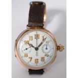 WW1 Officer's Gold Trench Watch Chronograph With Valjoux Movement