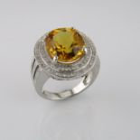 A 3 Tier Diamond & Citrine Ring, Set With 94 Brilliant Round Diamonds