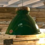 Original Reclaimed & Restored Thorlux Green Metal Shades with Handturned Tops