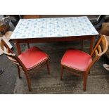 Vintage Retro Kitchen Table c1960's with 2 Contemporary Chairs Table has Delft Style Top. Measures 4