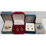 Vintage Retro Parcel of 4 Gold and Silver Jewellery Rings and Earrings Boxed. Part of a recent