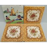 Antique Collectable Tiles One Dutch Scene Hand Painted Three English Tiles. The tiles measure 6