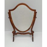 Edwardian Harwood Table Top Mirror Shield Shape Measures 14 inches by 23 inches tall. Part of a