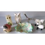 Antique Vintage Retro Parcel of Owl and Animal Figures Plus a Shelley Pin Dish. Part of a recent