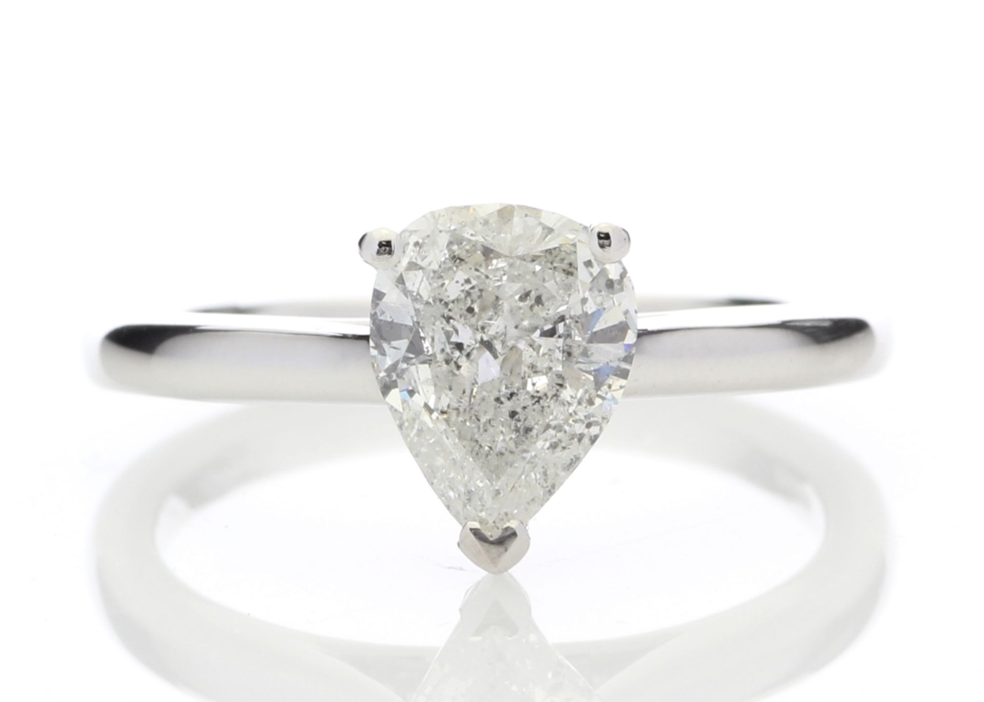 18k White Gold Single Stone Pear Cut Diamond Ring 1.02