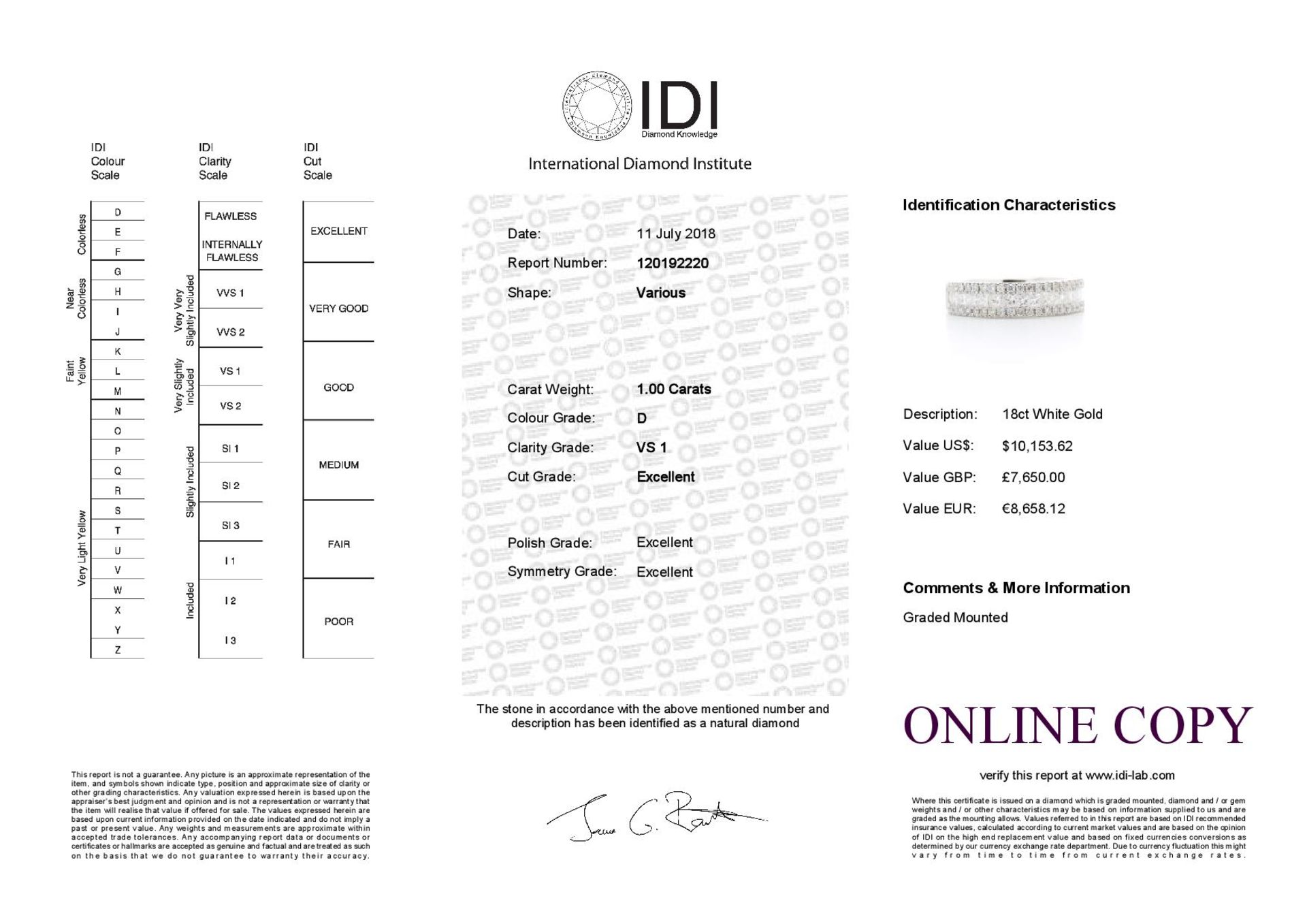 18k White Gold Channel Set Semi Eternity Diamond Ring 1.00 - Image 3 of 3