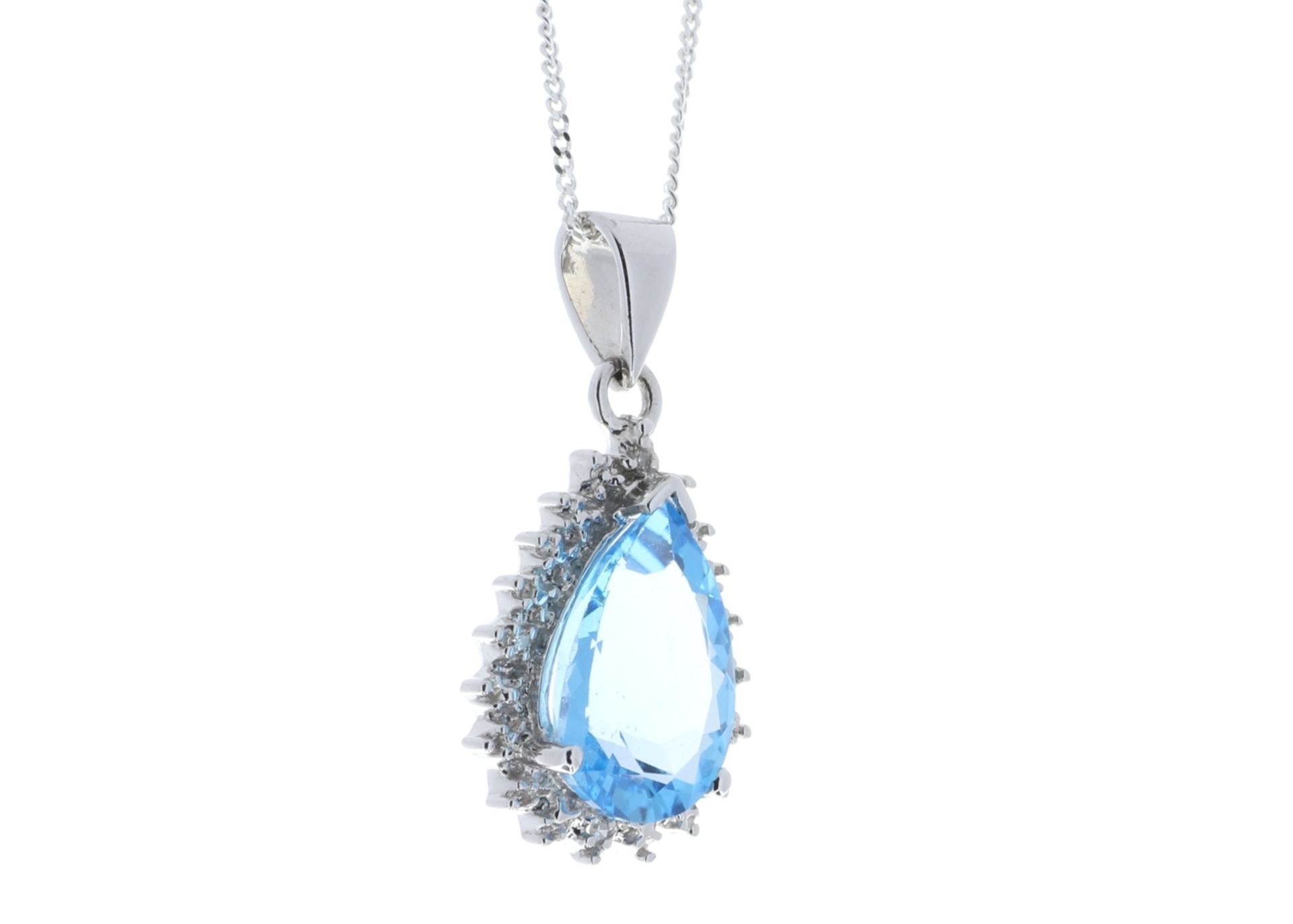 9k White Gold Diamond And Blue Topaz Pendant 0.01 - Image 2 of 6