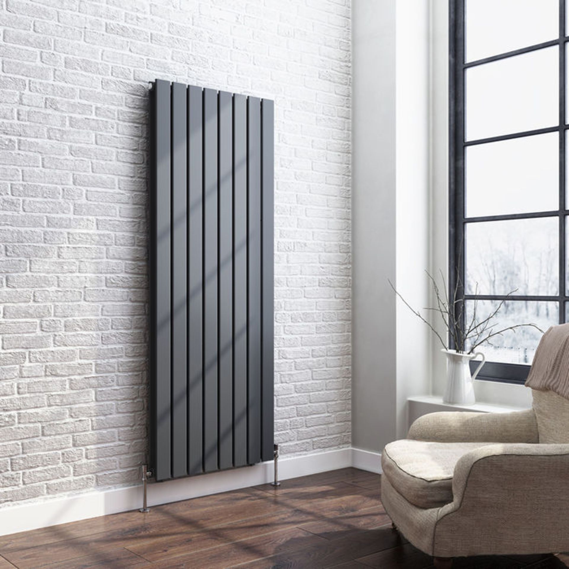 (CS68) 1600x608mm Anthracite Double Flat Panel Vertical Radiator. RRP £449.99. Made from high - Bild 2 aus 4