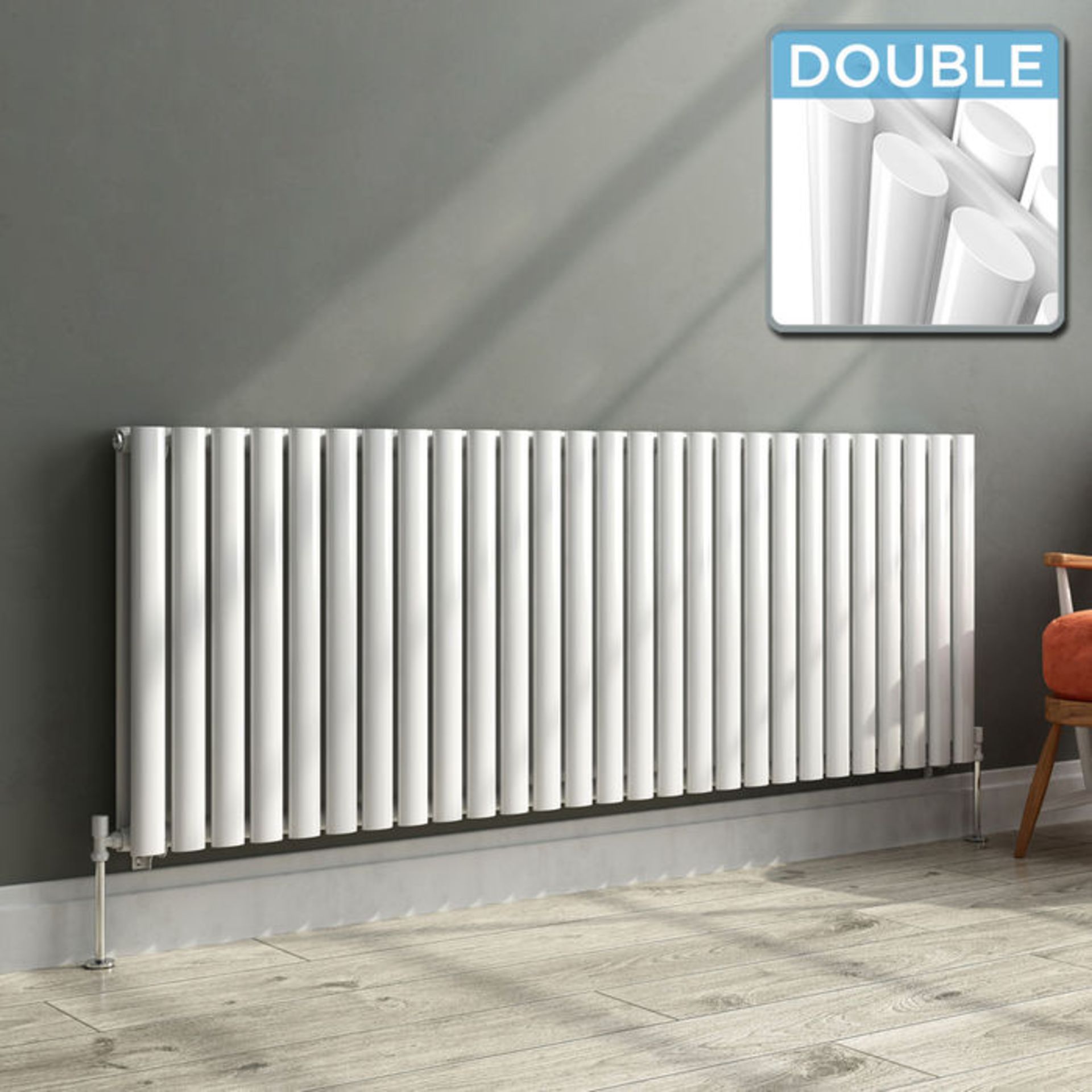 (CS166) 600x1620mm White Double Panel Oval Tube Horizontal Radiator. RRP £499.99. Made from high - Image 4 of 5