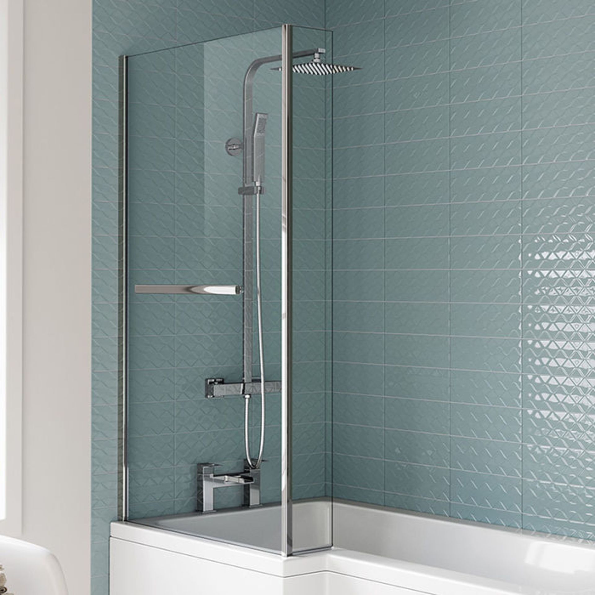 (CS56) 805mm Easy Clean L Shape Bath Screen and Pivot Rail - 6mm. RRP £209.99. 6mm Tempered Saftey