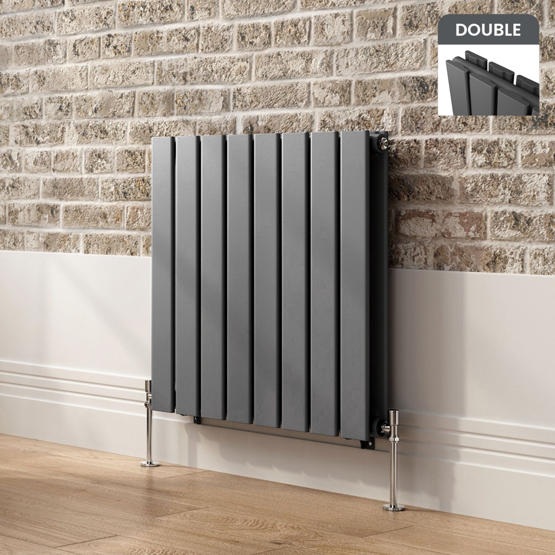 (CS189) 600x600mm Anthracite Double Flat Panel Horizontal Radiator. RRP £349.99. Made with high - Image 2 of 4