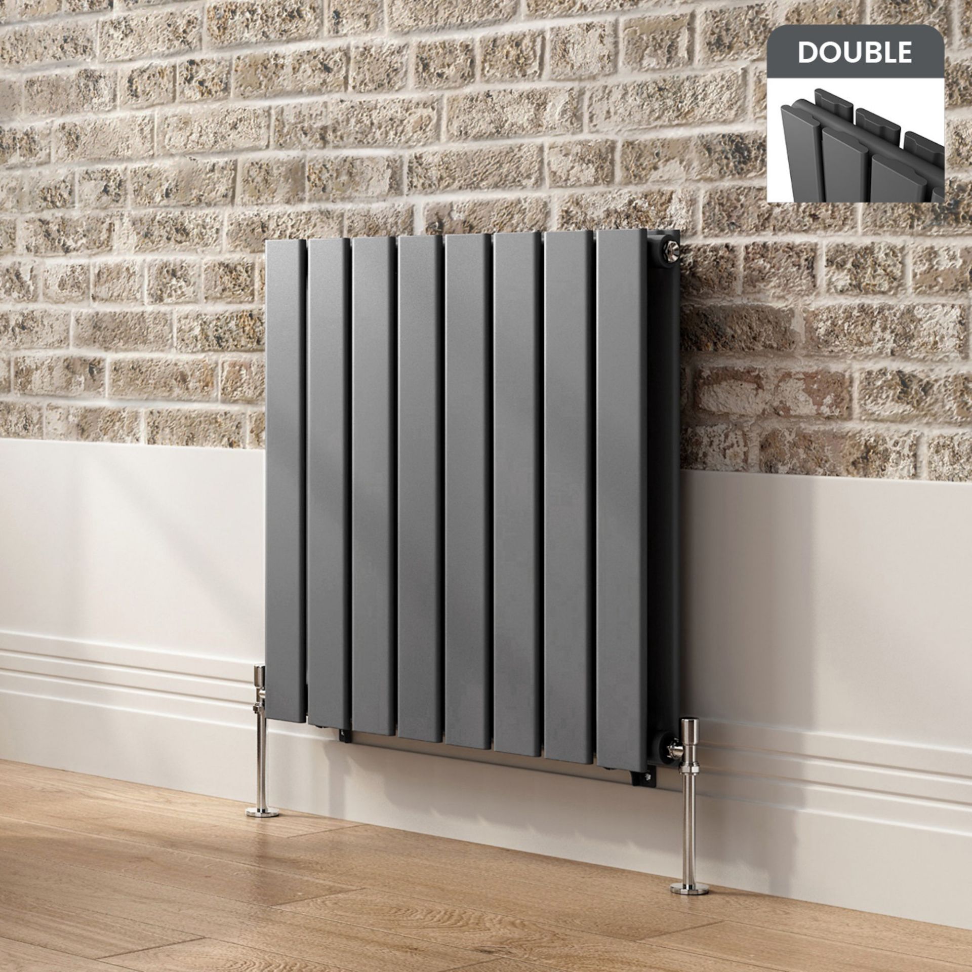 (CS189) 600x600mm Anthracite Double Flat Panel Horizontal Radiator. RRP £349.99. Made with high