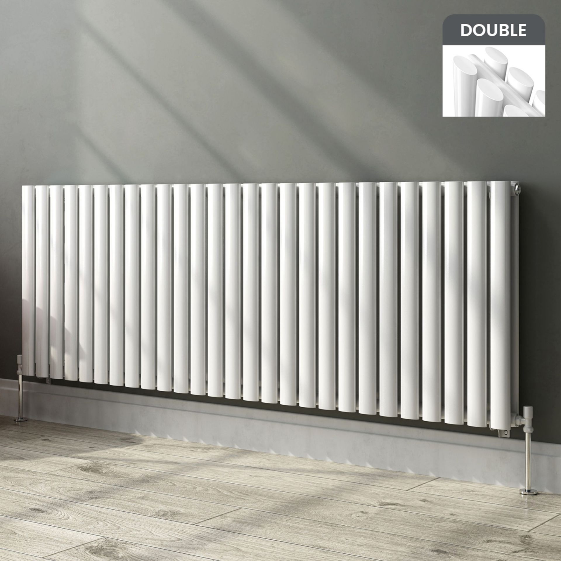(CS166) 600x1620mm White Double Panel Oval Tube Horizontal Radiator. RRP £499.99. Made from high