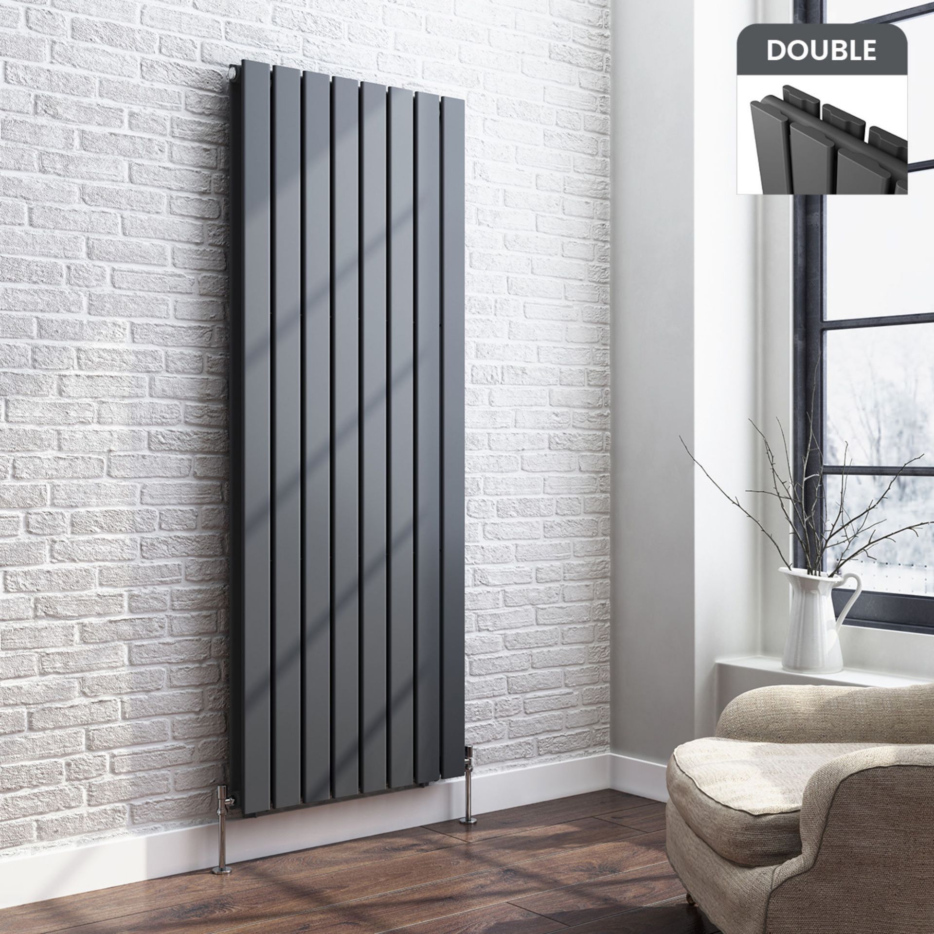 (CS68) 1600x608mm Anthracite Double Flat Panel Vertical Radiator. RRP £449.99. Made from high