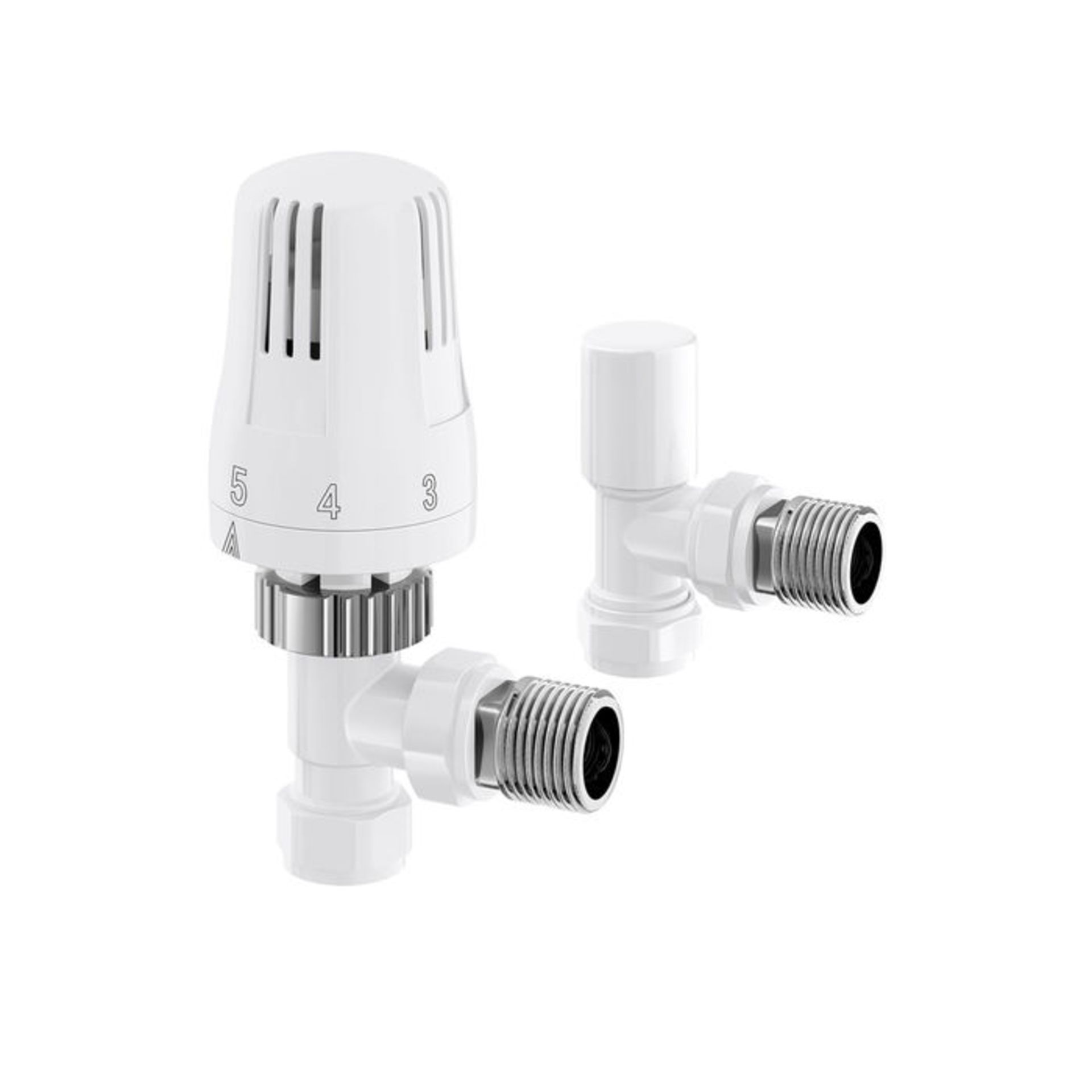 (MP7) 15mm Standard Connection Thermostatic Angled Gloss White Radiator Valves Solid brass construct - Bild 4 aus 4