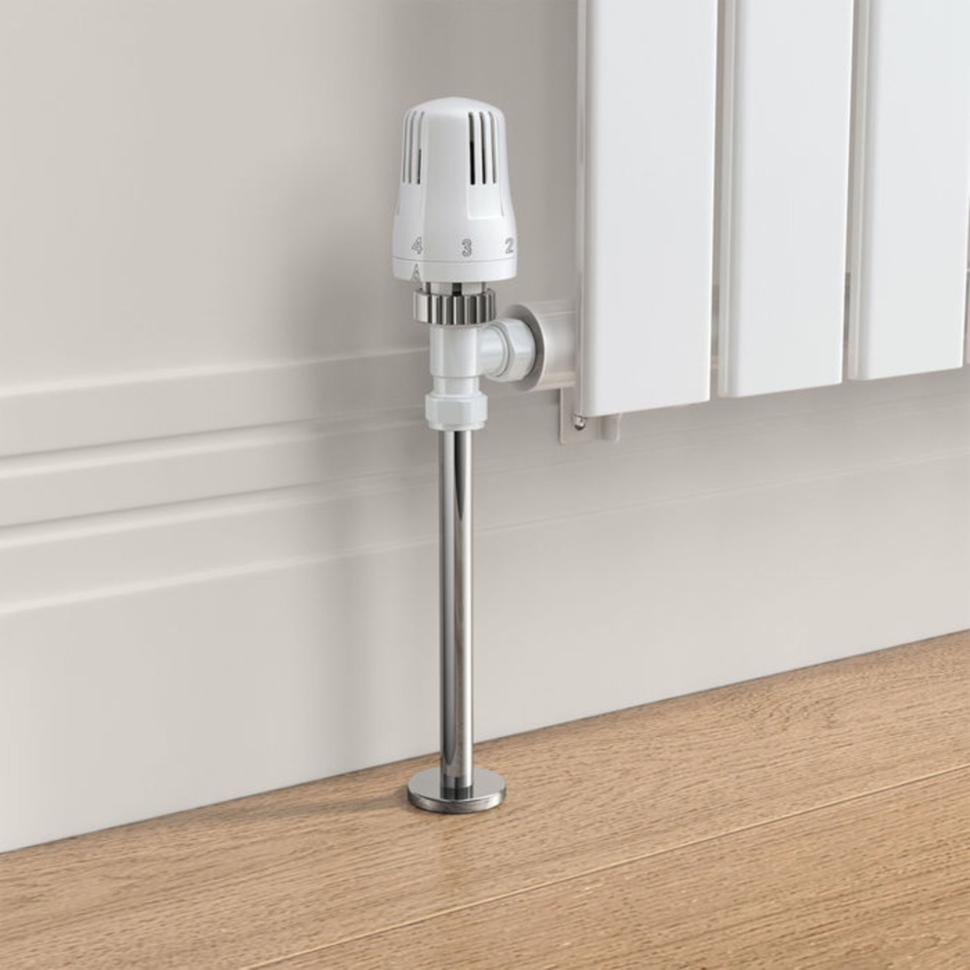 (MP7) 15mm Standard Connection Thermostatic Angled Gloss White Radiator Valves Solid brass construct - Bild 2 aus 4