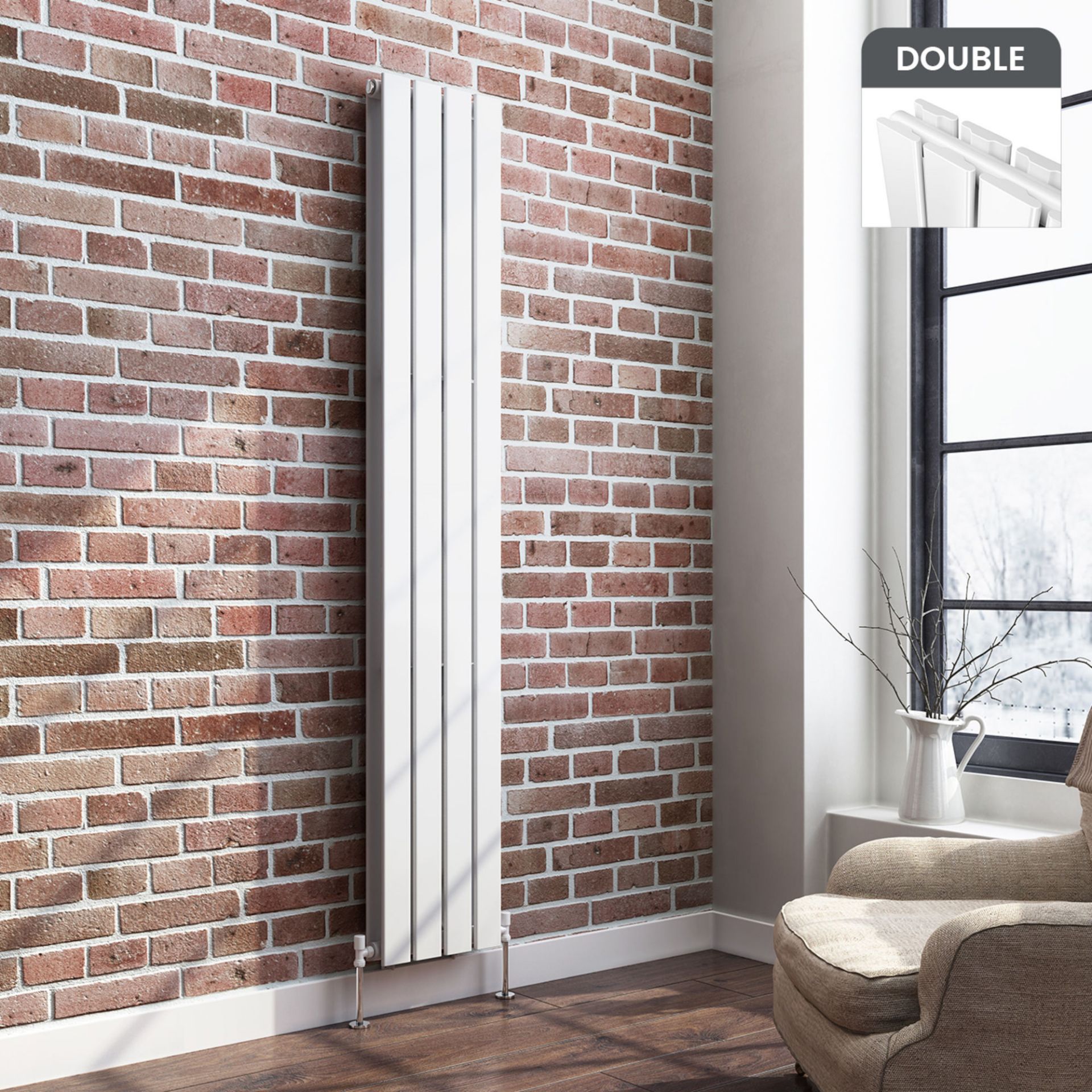 (CS110) 1800x300mm Gloss White Double Flat Panel Vertical Radiator. RRP £349.99. Made with low