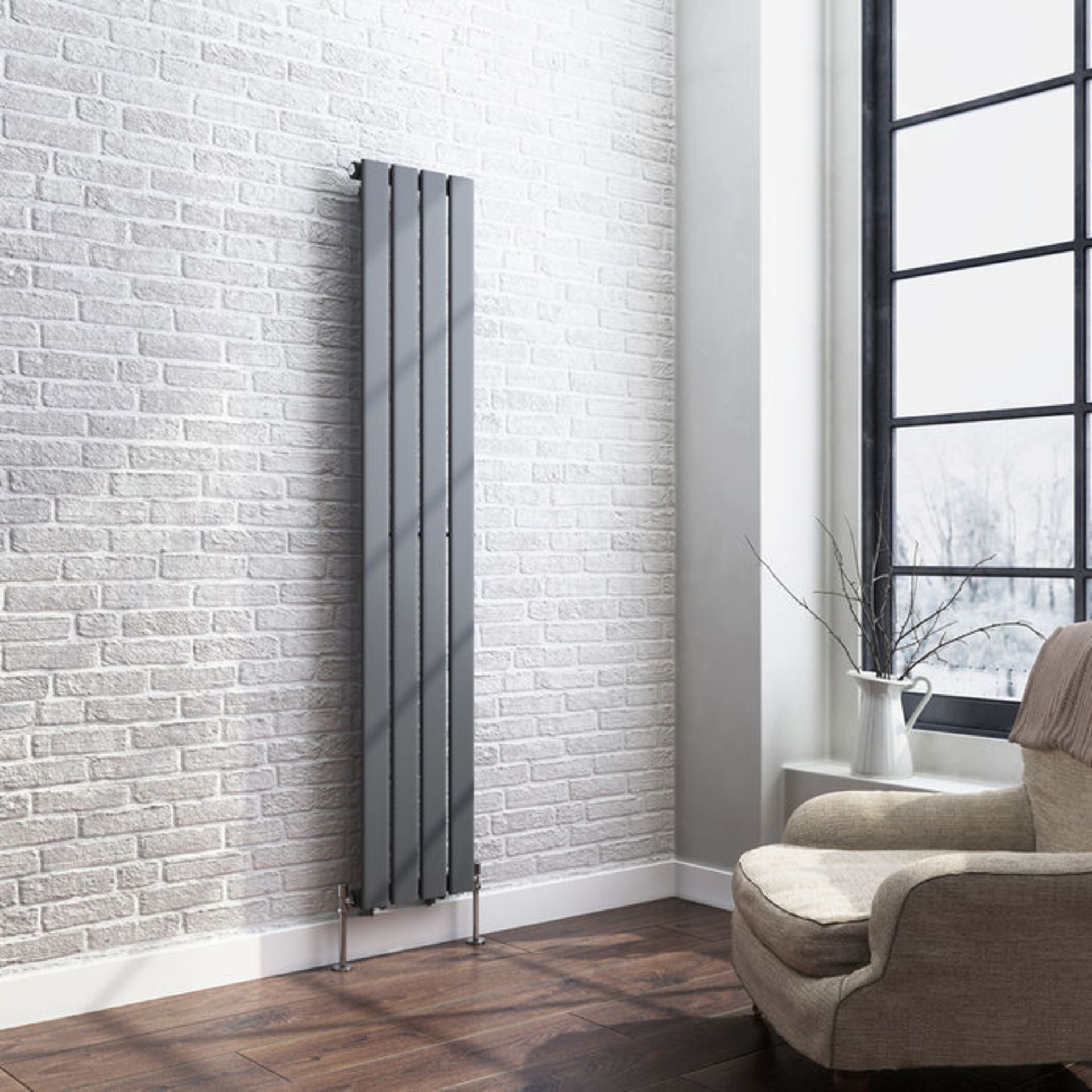 (TP96) 1600x300mm Anthracite Single Flat Panel Vertical Radiator. RRP £234.99. Made from low - Image 2 of 3