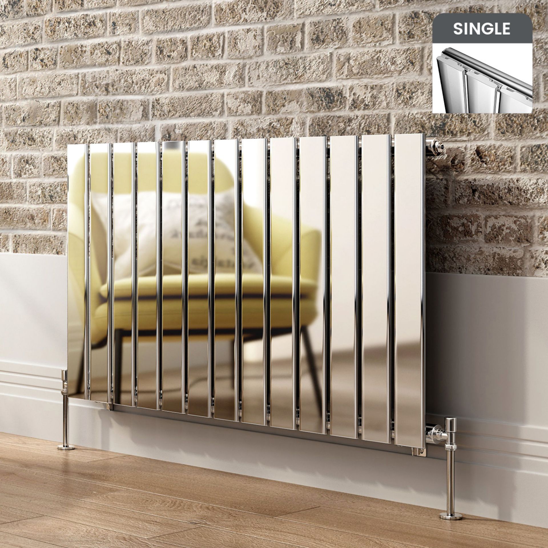 (TP29) 600x980mm Chrome Single Flat Panel Horizontal Radiator. RRP £324.99. Made from high grade low - Image 4 of 5