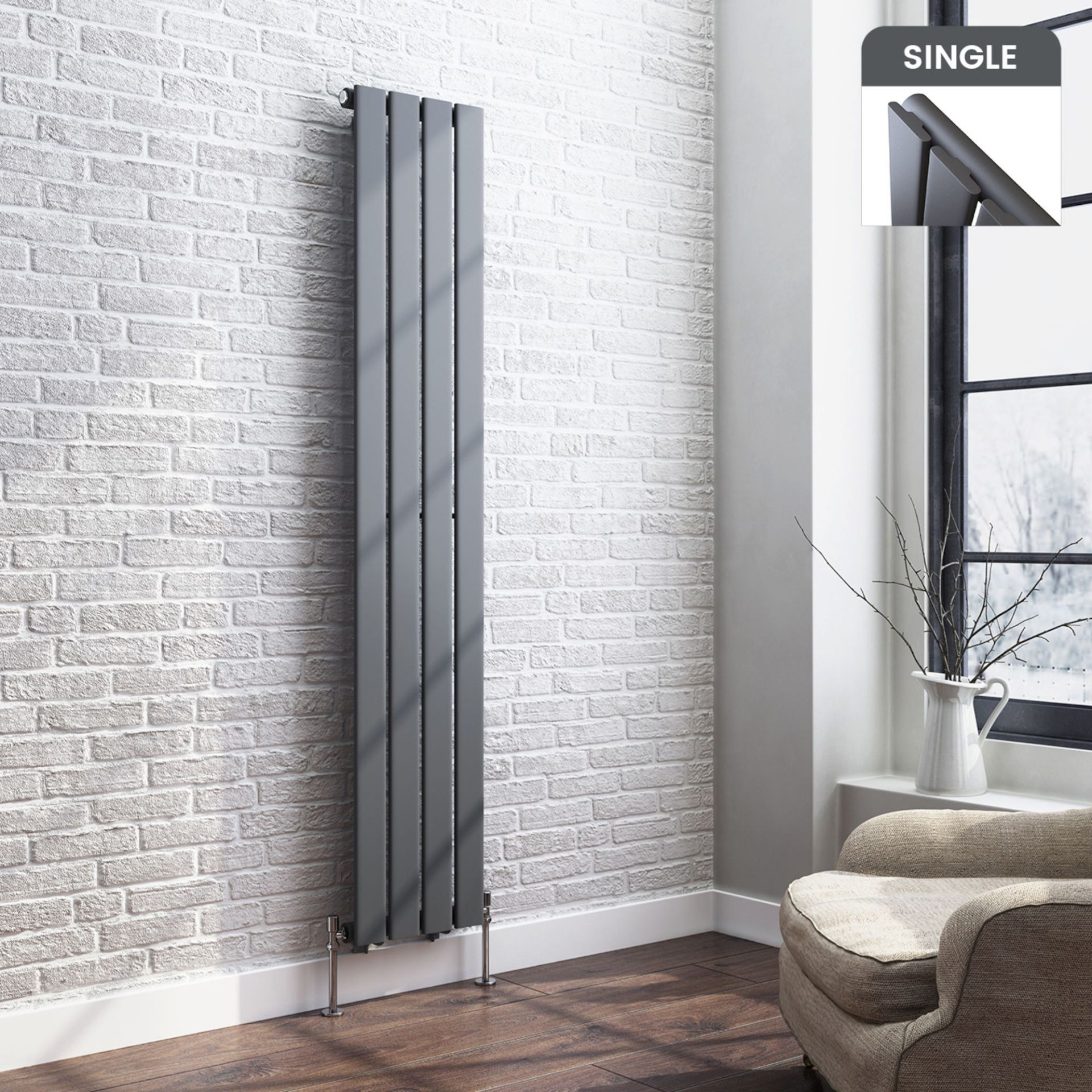 (TP96) 1600x300mm Anthracite Single Flat Panel Vertical Radiator. RRP £234.99. Made from low