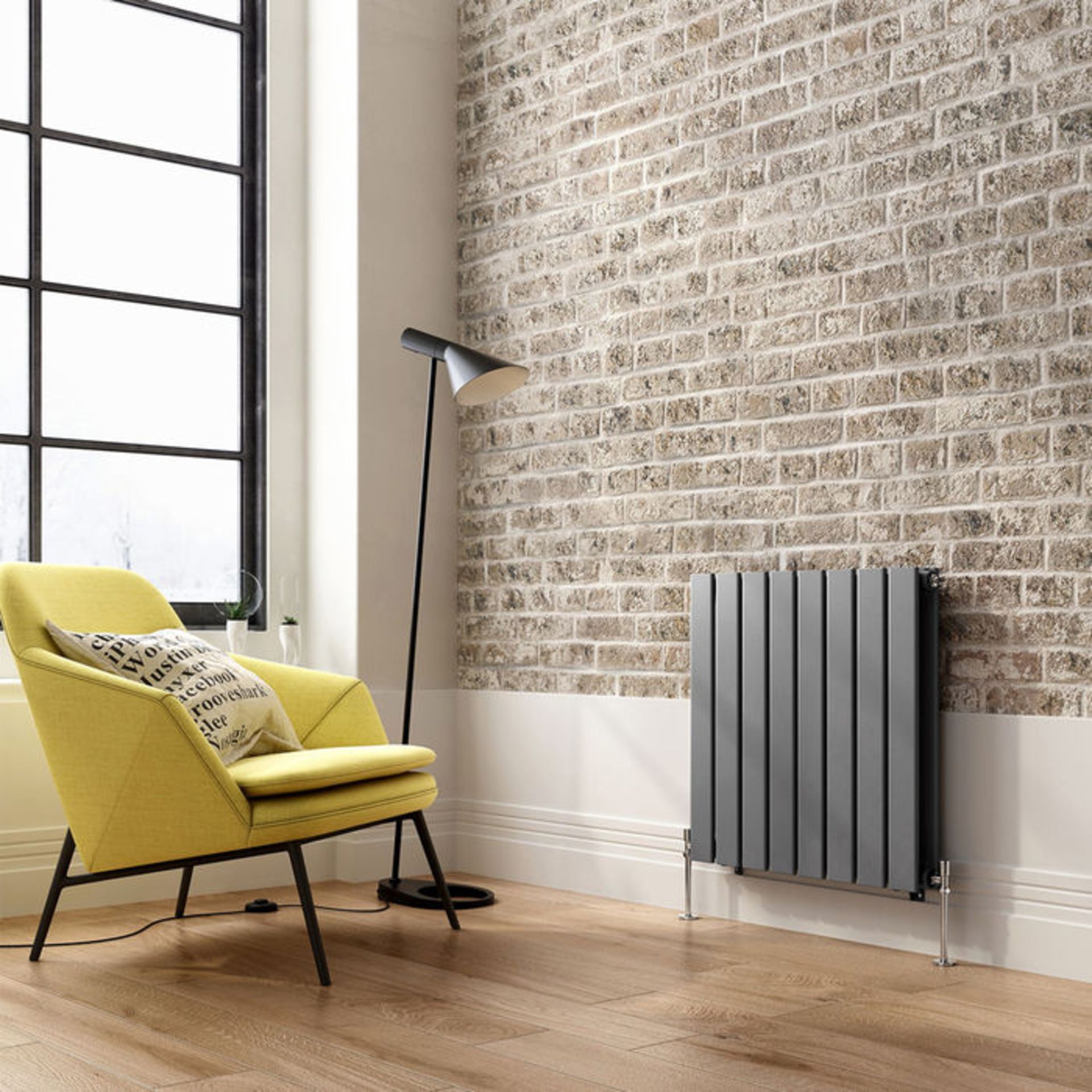 (TP213) 600x600mm Anthracite Double Flat Panel Horizontal Radiator. RRP £349.99. Made with high - Image 2 of 4