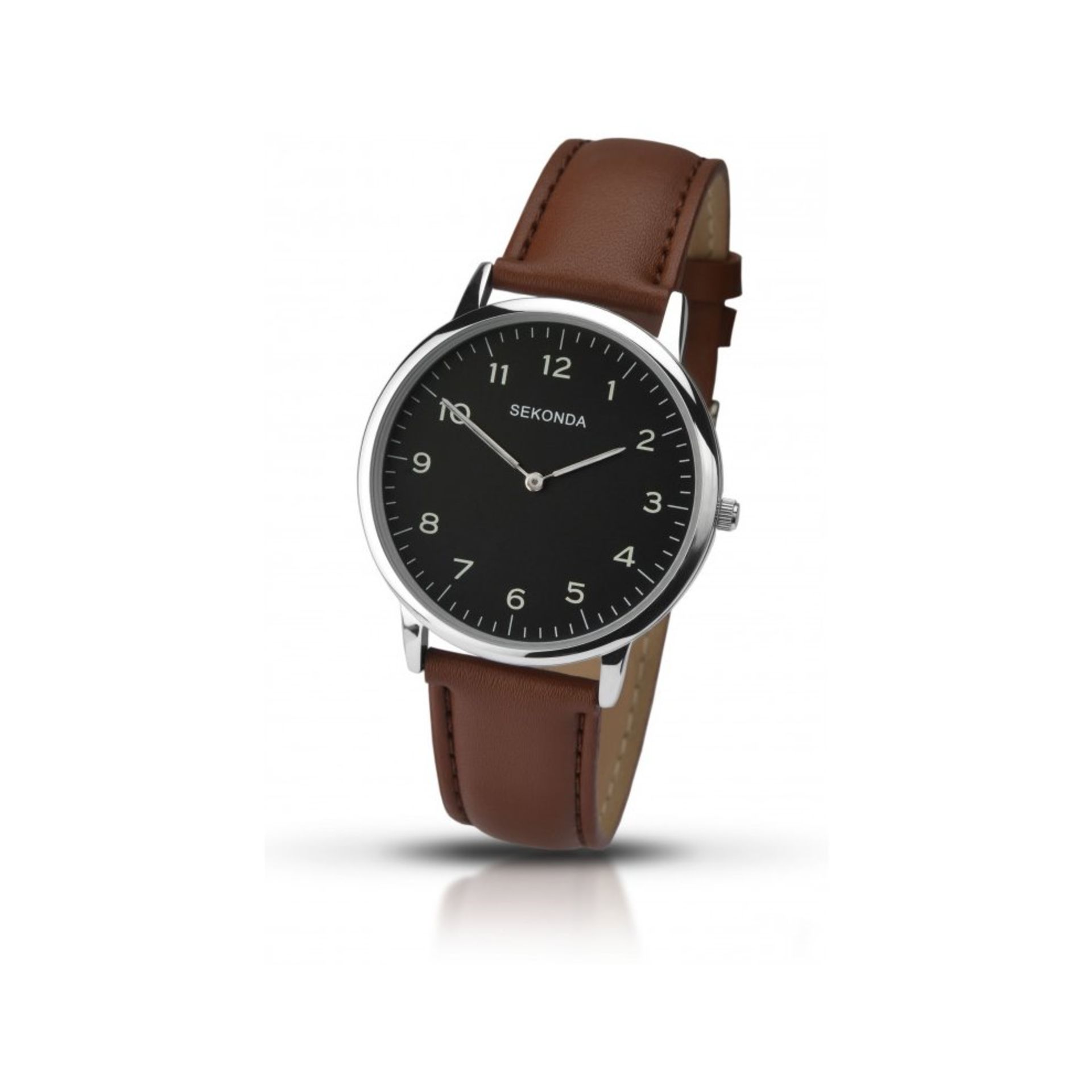 Brand New Sekonda Gents Black Dial, Brown PU Buckle Strap Watch 1348.28 - Bild 2 aus 4