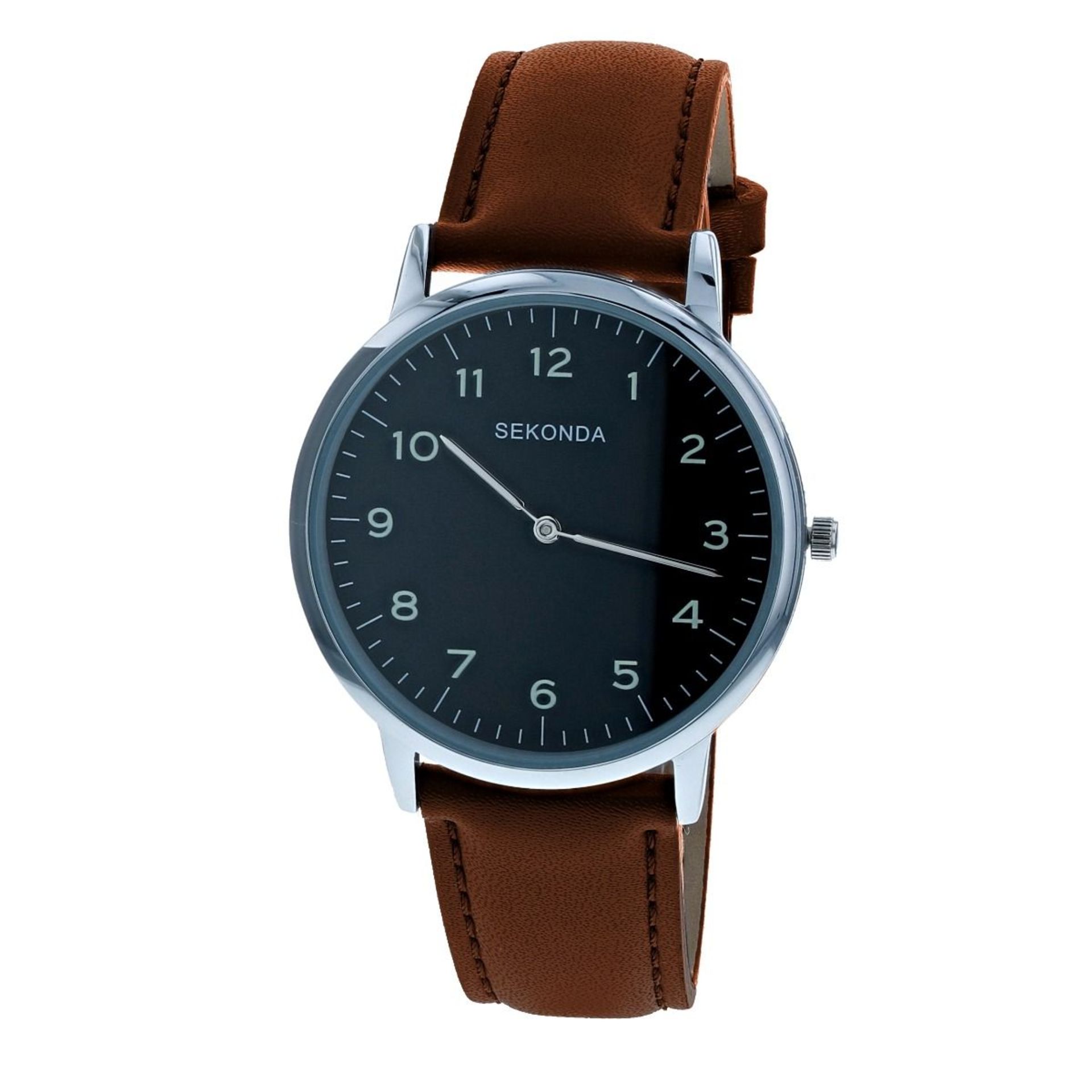 Brand New Sekonda Gents Black Dial, Brown PU Buckle Strap Watch 1348.28