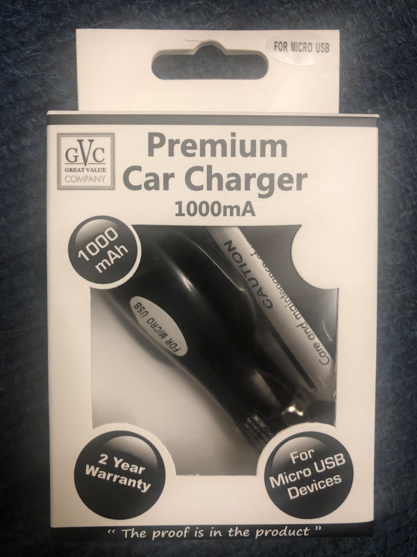 100 x GVC 1000mA Car Charger For Micro USB Devices - Black - Image 3 of 4