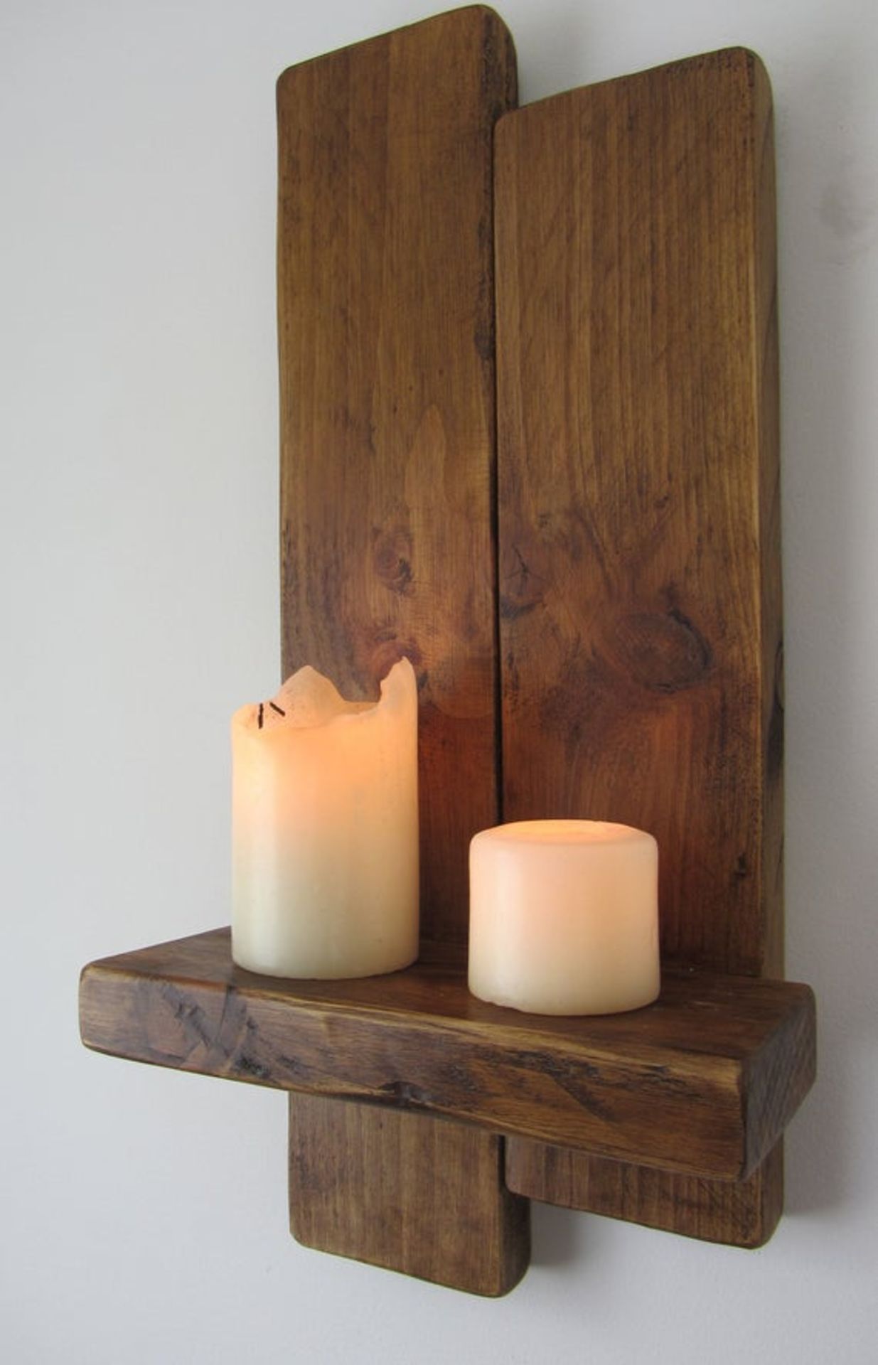 Chunky Wooden Oak waxed Candle Wall light