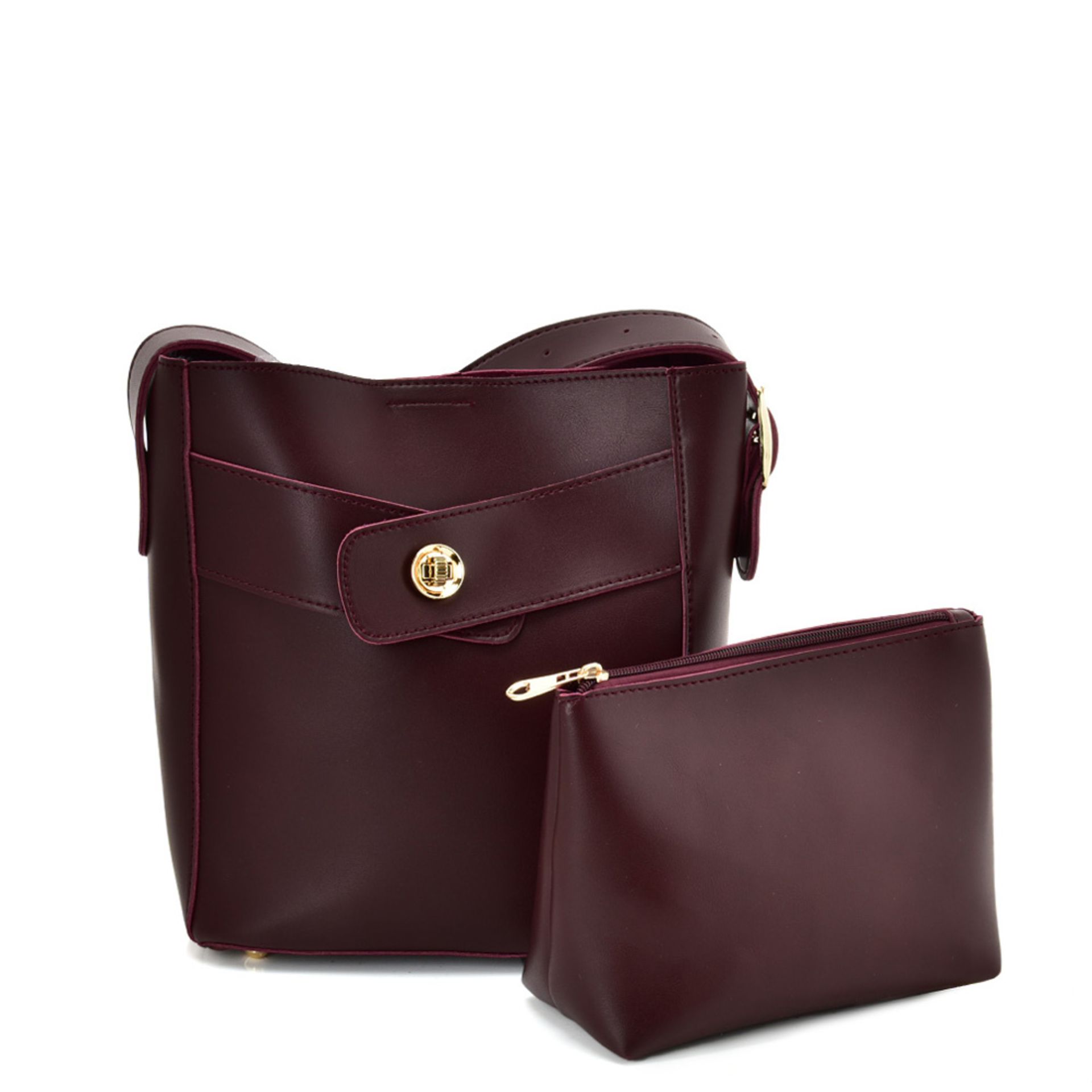 PURPLISH RED - Solid Color Leather Set Bag With Special Handles